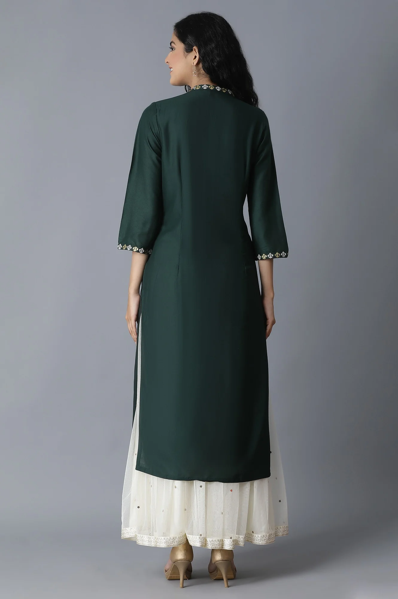 Teal Printed Rayon kurta - Image 3