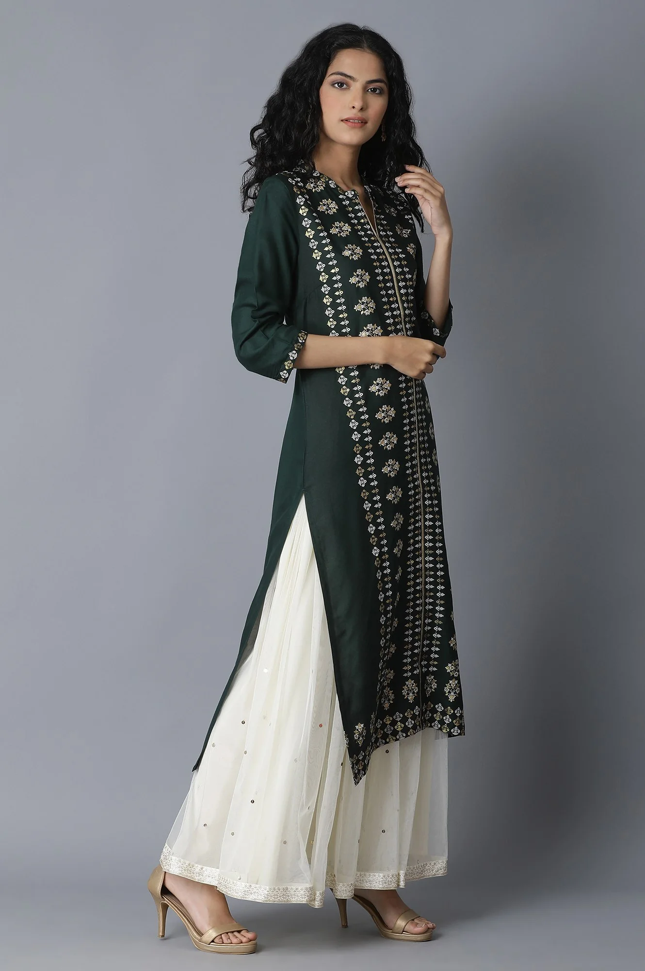 Teal Printed Rayon kurta - Image 5
