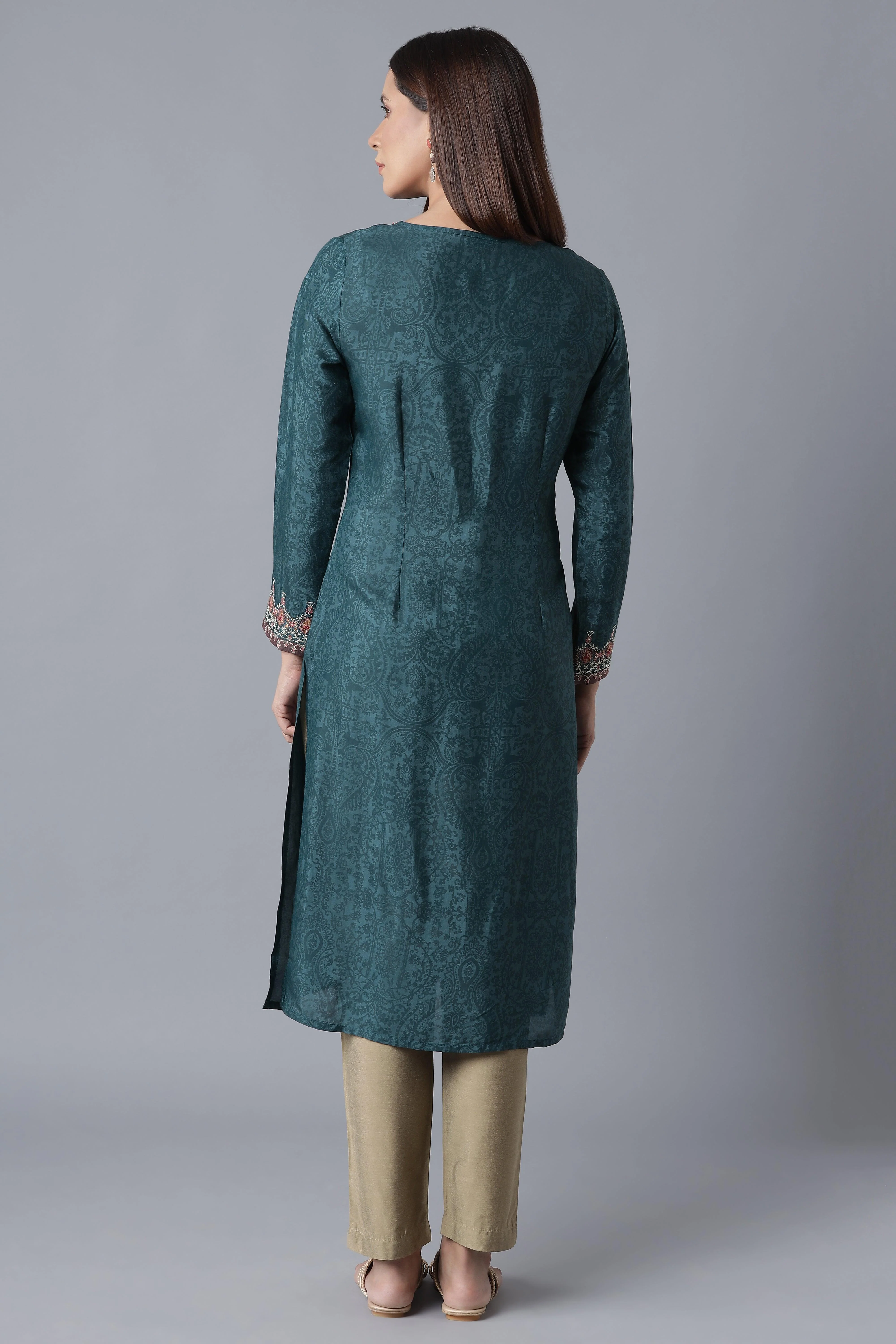 Teal Sequin Embroidered kurta - Image 2