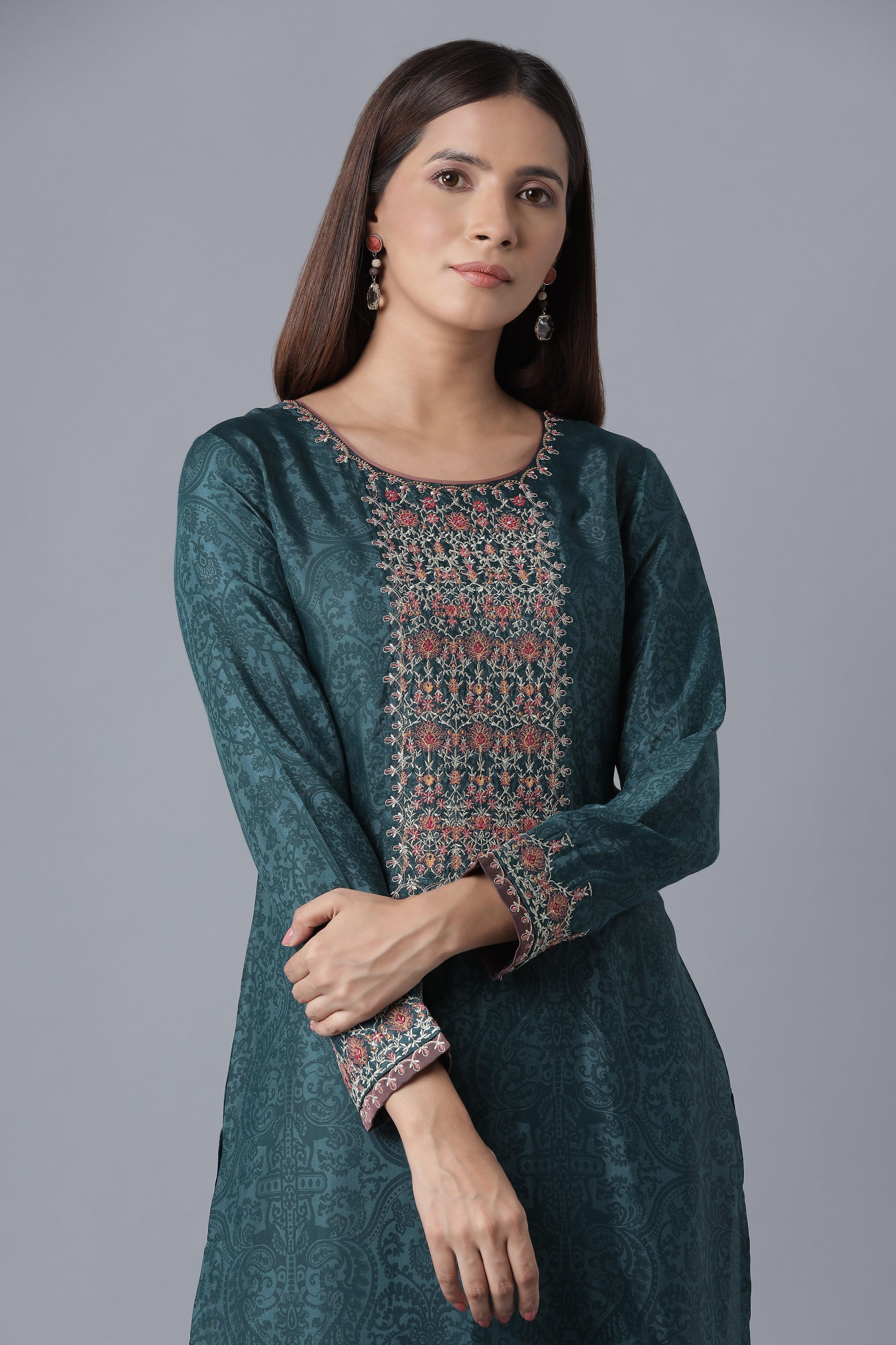 Teal Sequin Embroidered kurta - Image 5