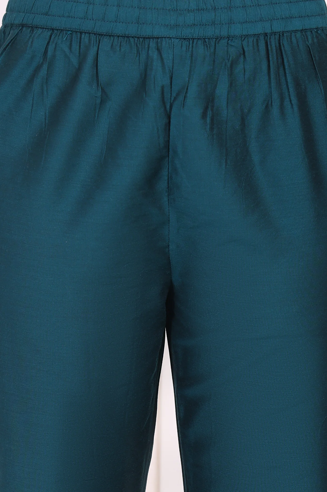 Teal Solid Embroidered Straight Kurta and Straight Pants Set - Image 7