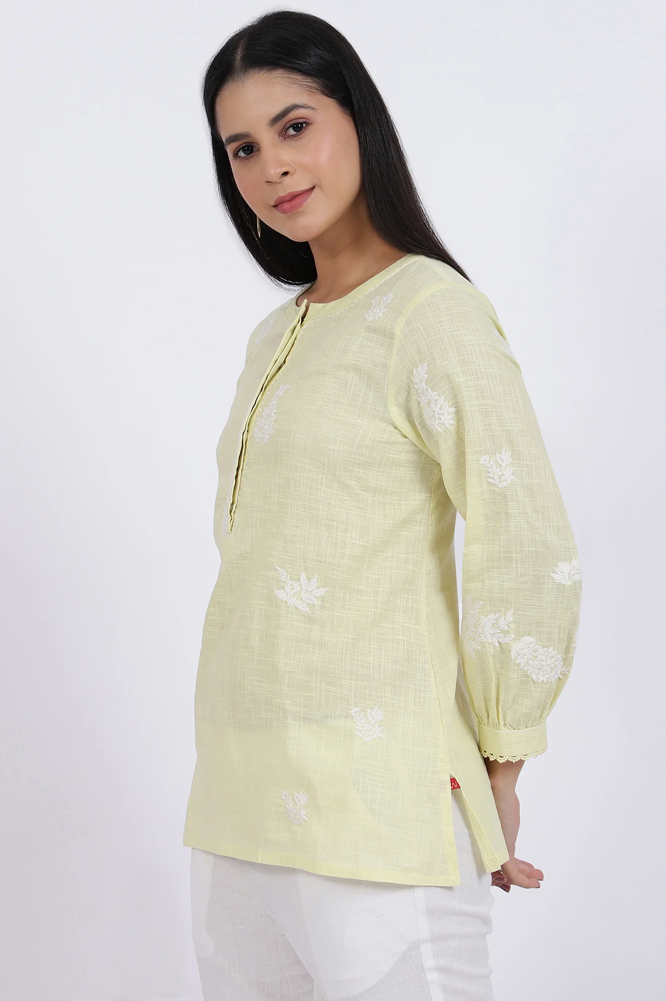 White Thread Embroidered Straight Pure Cotton Ethnic Top - Image 5
