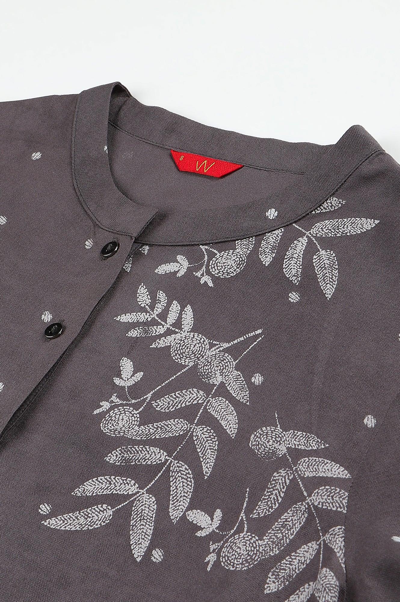 Tornado Grey Printed kurta In Half Placket - Image 2