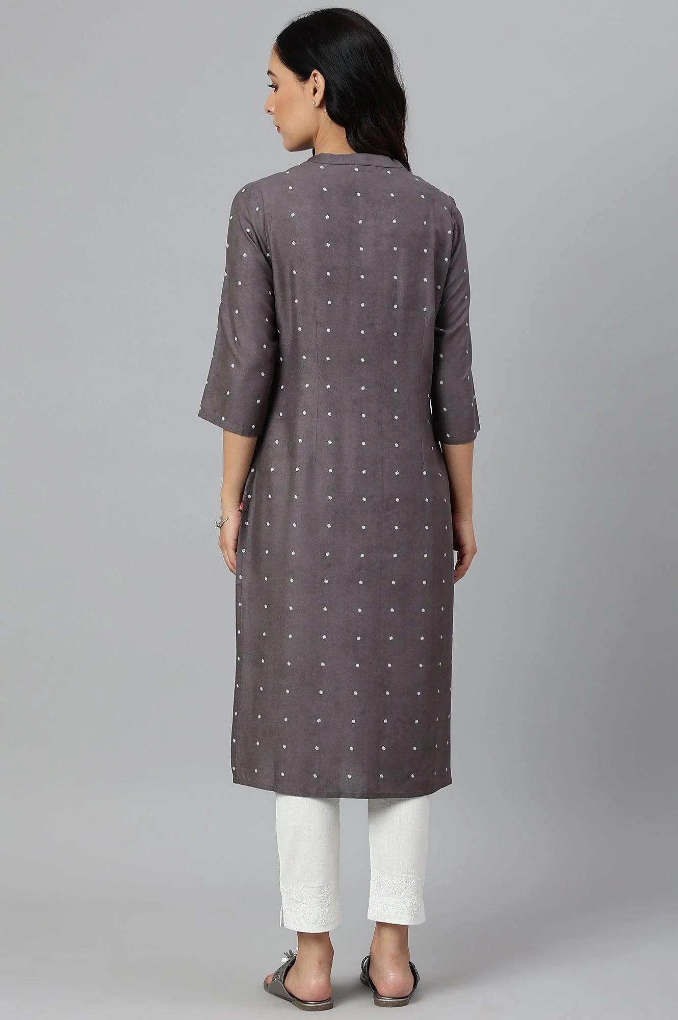 Tornado Grey Printed kurta In Half Placket - Image 4