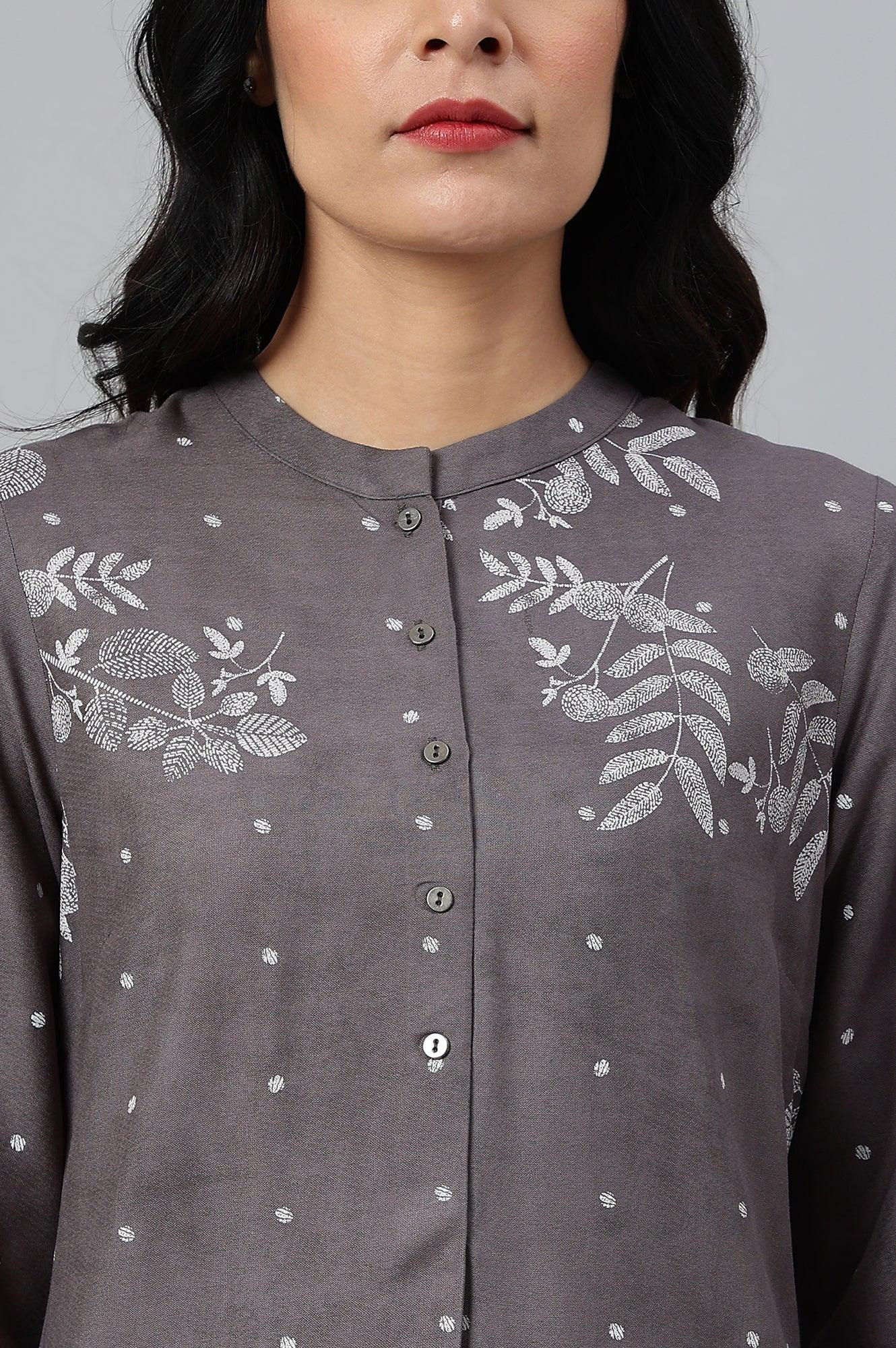 Tornado Grey Printed kurta In Half Placket - Image 8