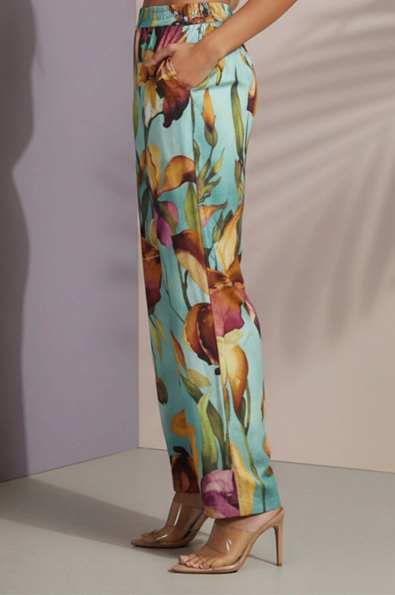 Turquoise Blue Floral Printed Straight Ankle Length Pants - Image 5