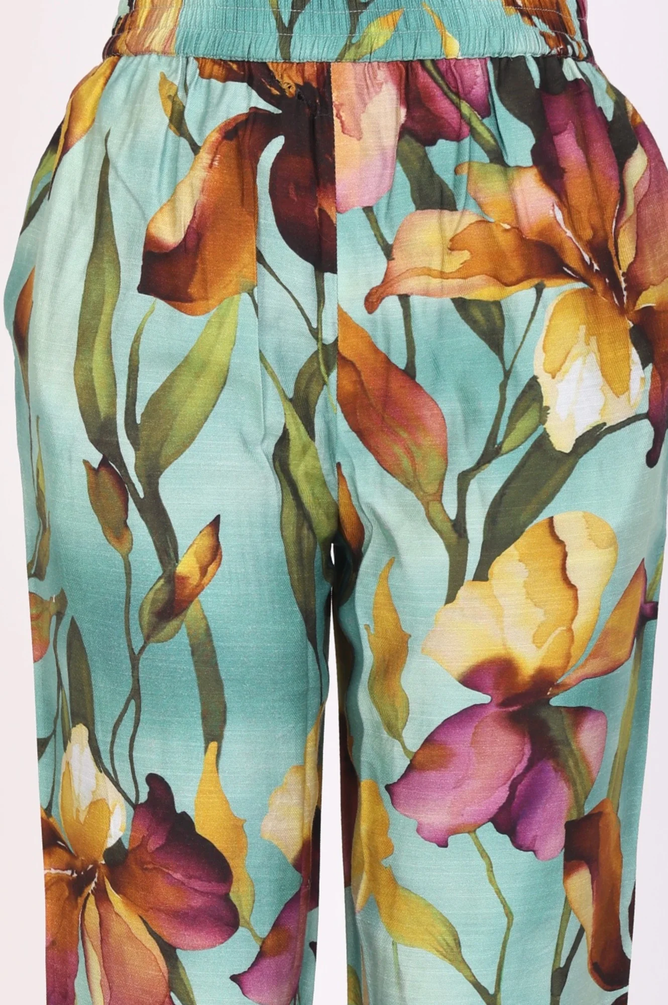 Turquoise Blue Floral Printed Straight Kurta with Pants Co-ord Set - Image 7