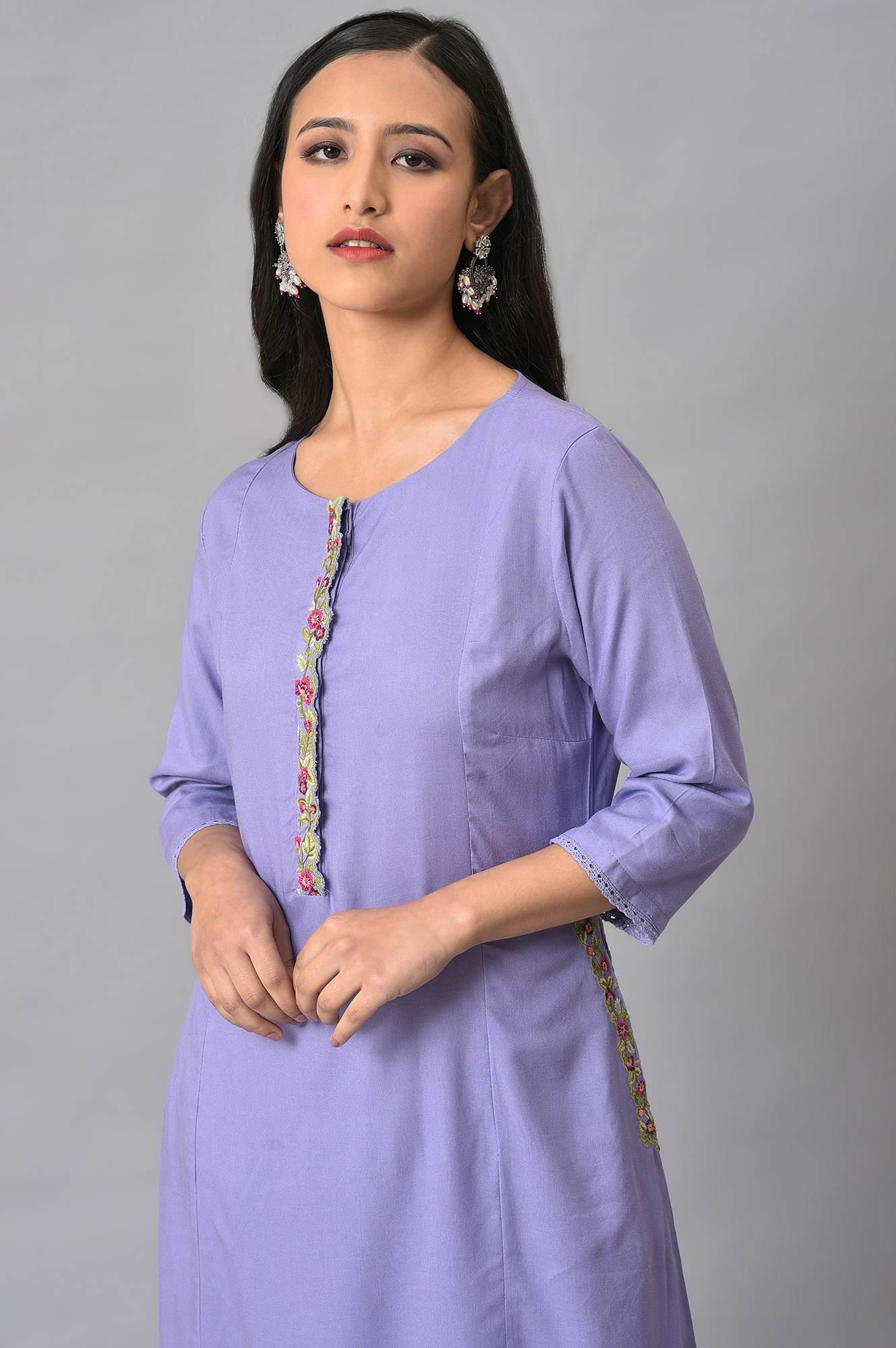 Voilet Embroidered A-Line Plus Size kurta - Image 5