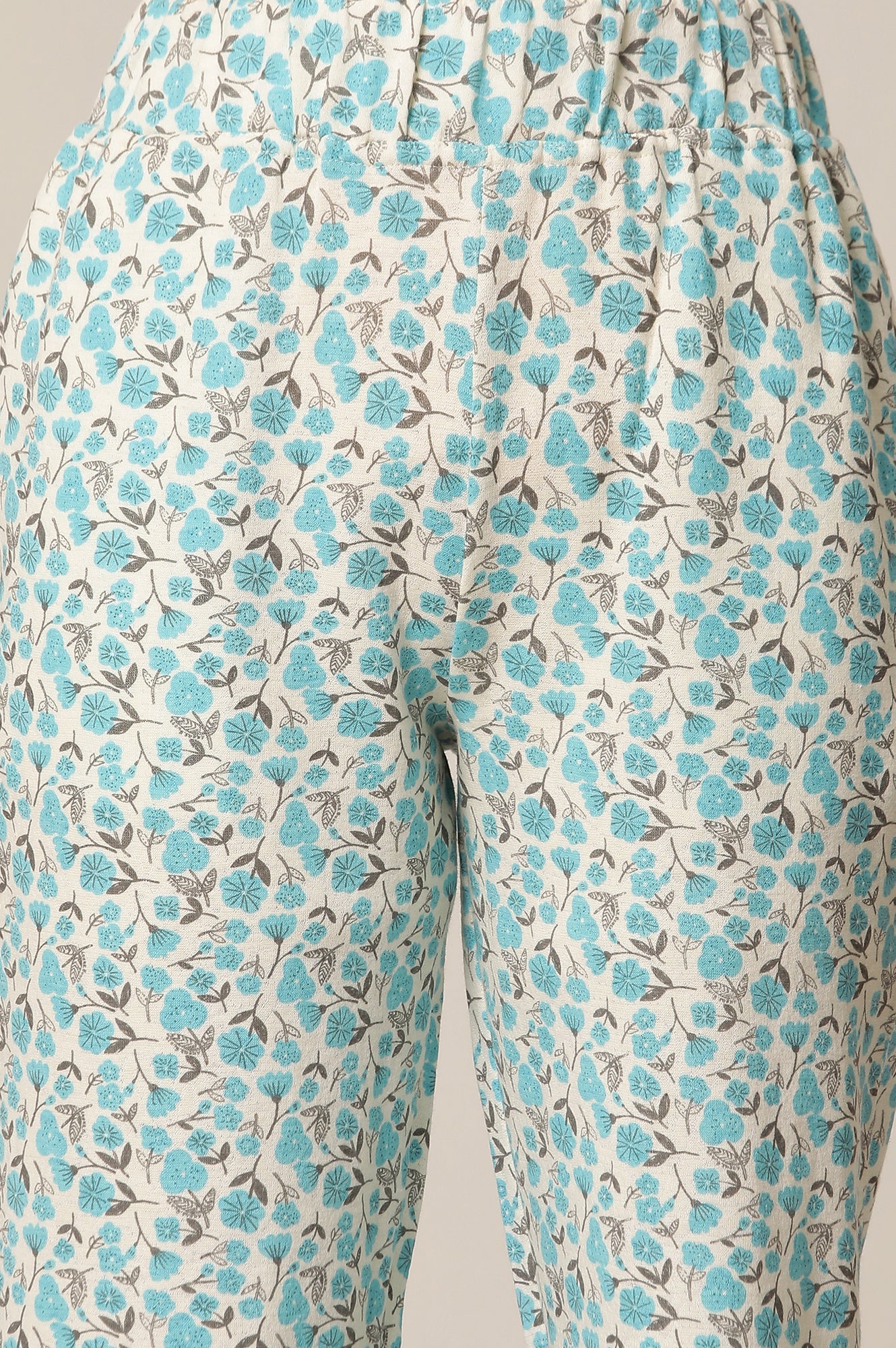 Blue Floral Printed Straight-fit Cotton Palazzo with Button Detail - Image 9