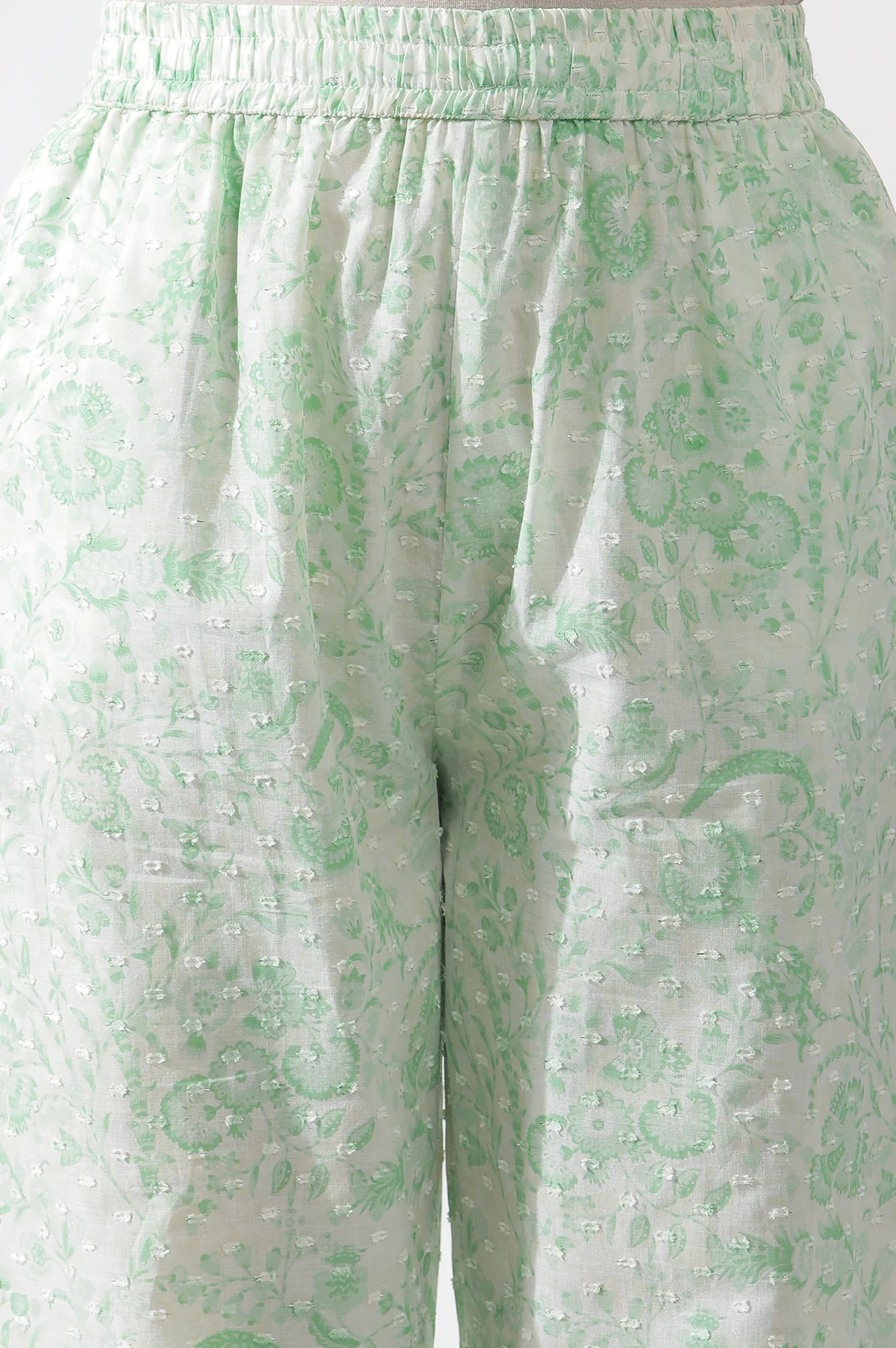 White And Green Floral Printed Kurta, Pants And Dupatta Set - Image 9