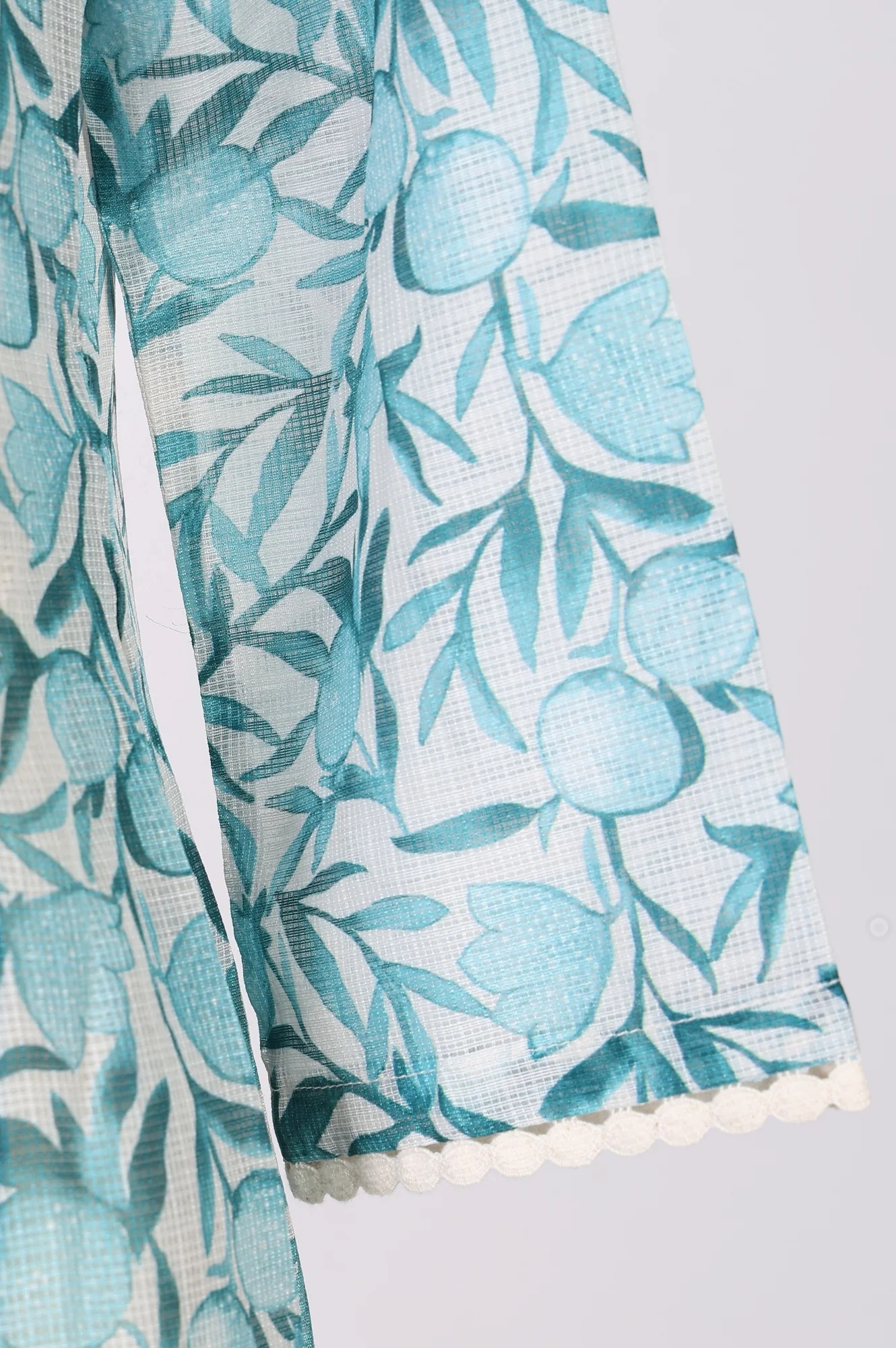 White and Green Floral Printed Kota Straight Kurta with Straight Pants and Dupatta Set - Image 7
