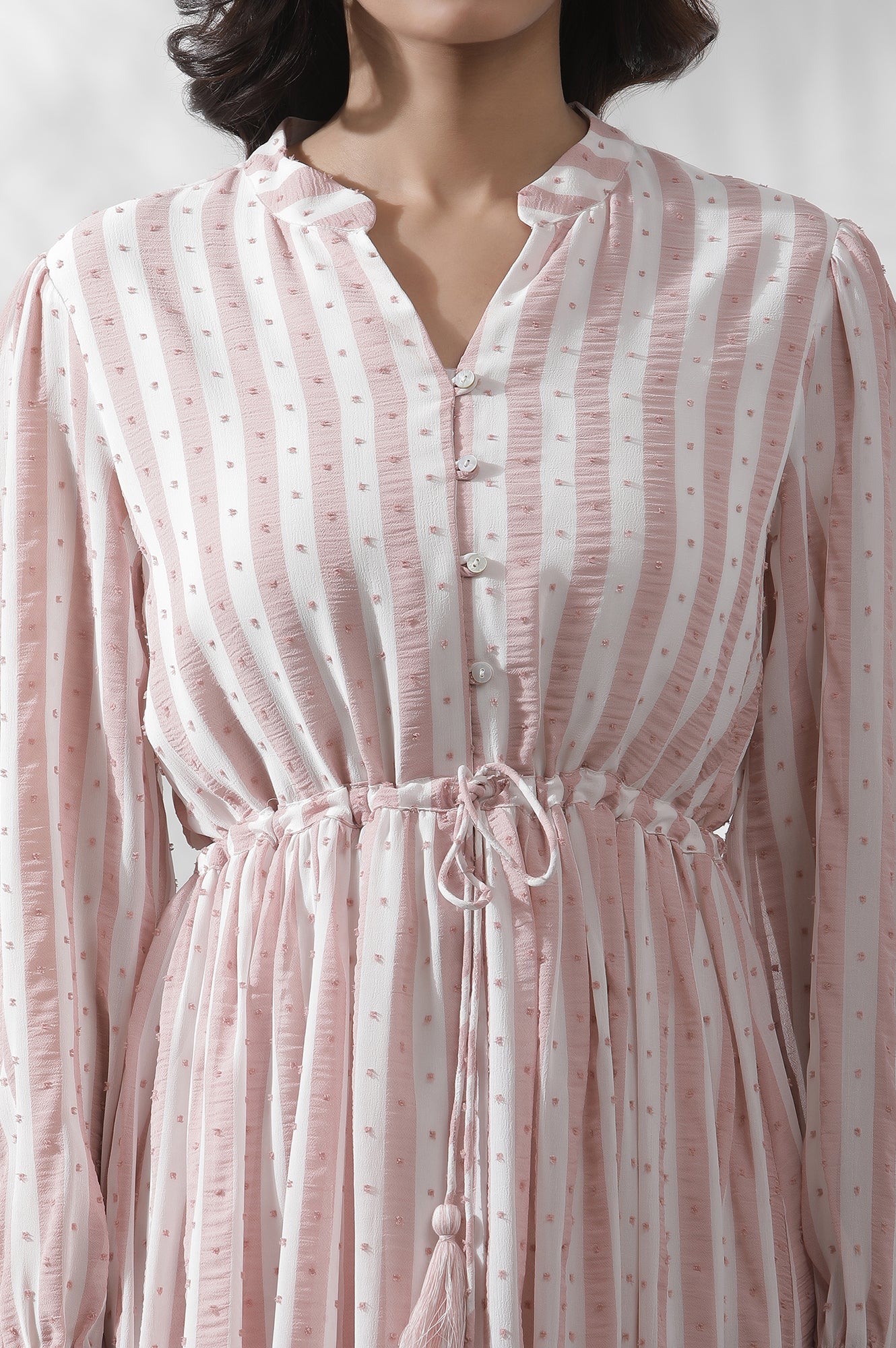 White And Pink Striped Frill Dress - Image 6