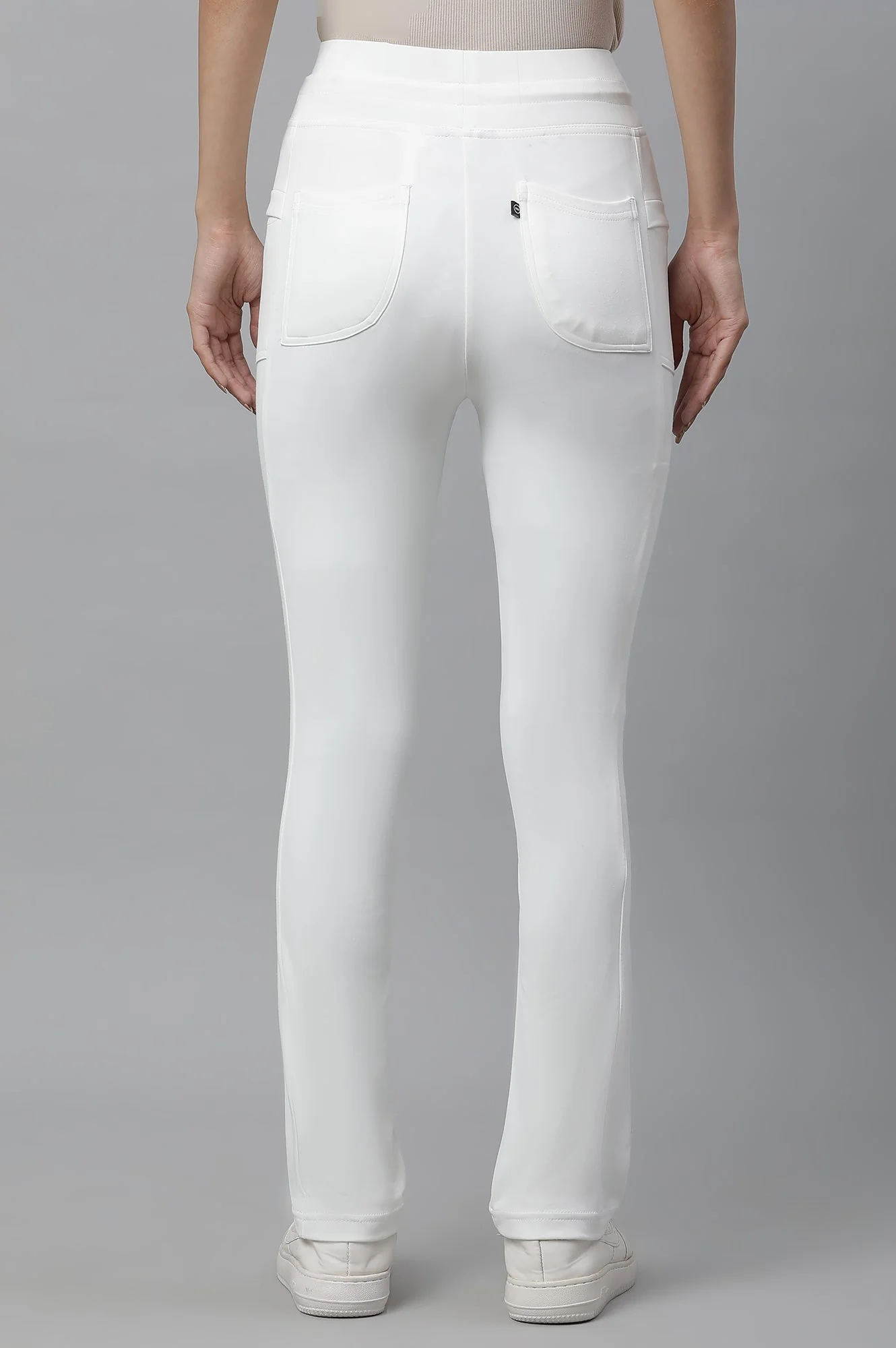 Elleven Women's White Solid Boot Cut Pants With Drawstring - Image 3