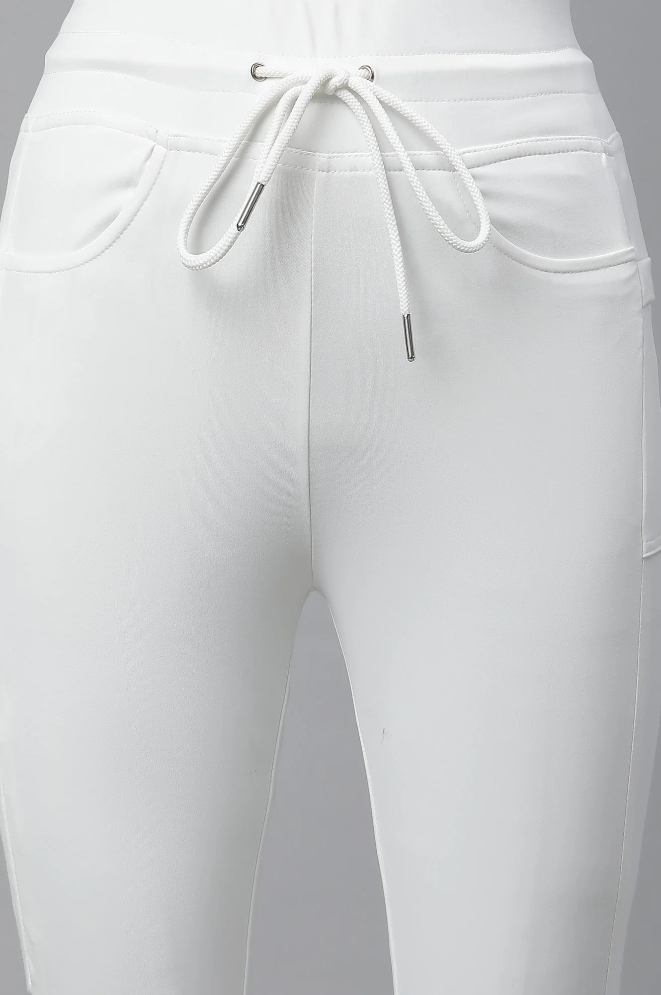Elleven Women's White Solid Boot Cut Pants With Drawstring - Image 7