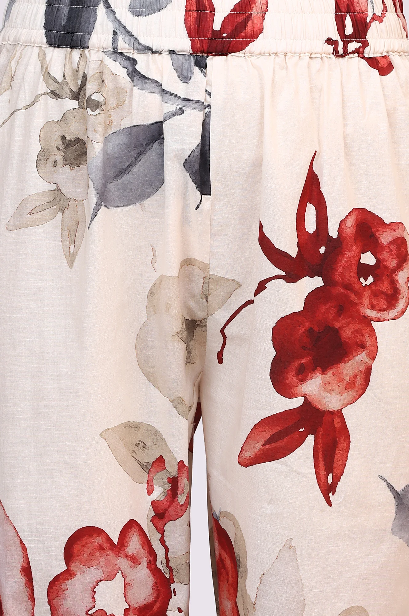 White Bold Floral Printed Pure Cotton Swiss Dot Flared Kurta and Pants Co-ord Set - Image 8