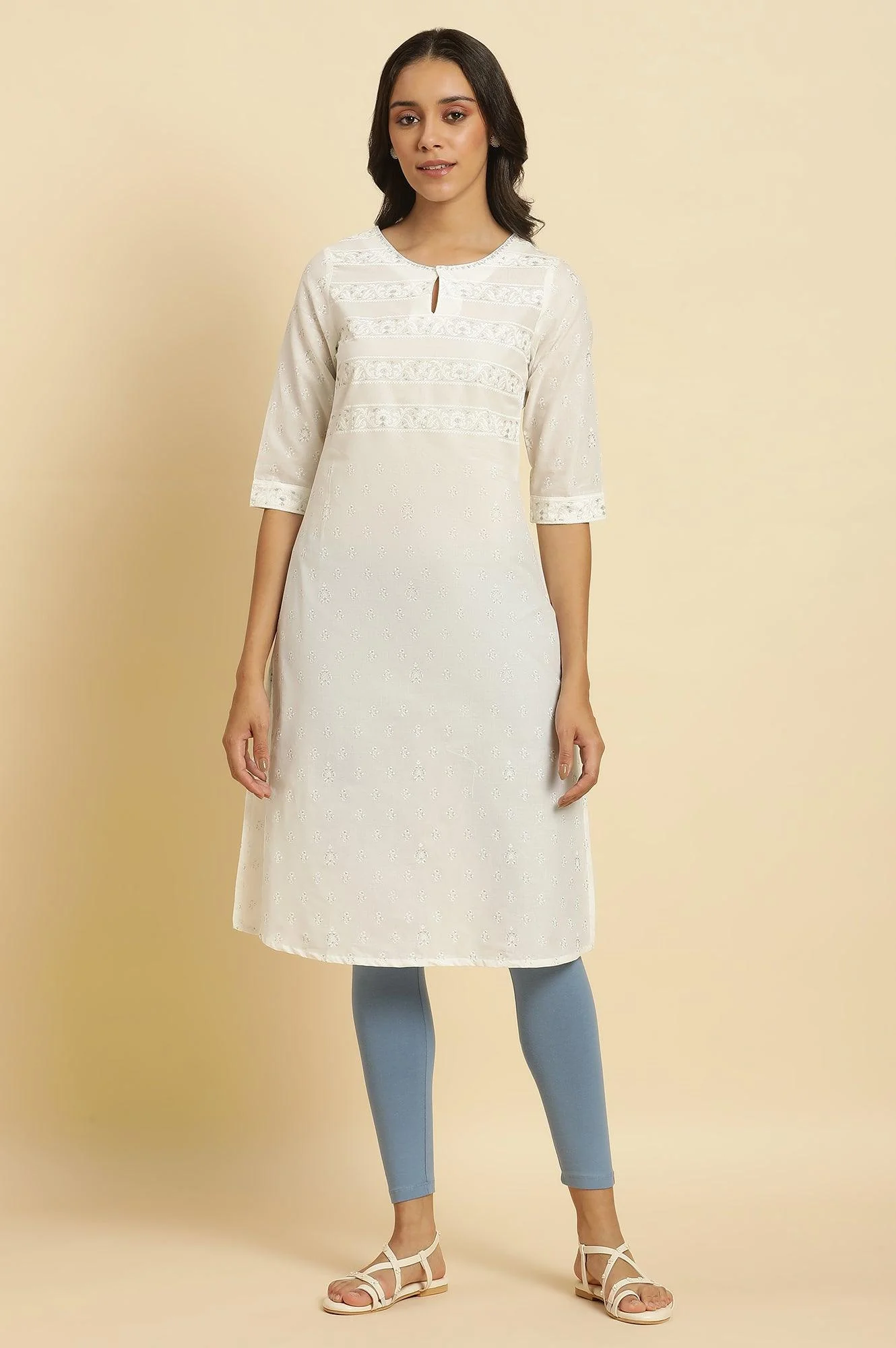 White Cambric Printed Kurtaa - Image 2
