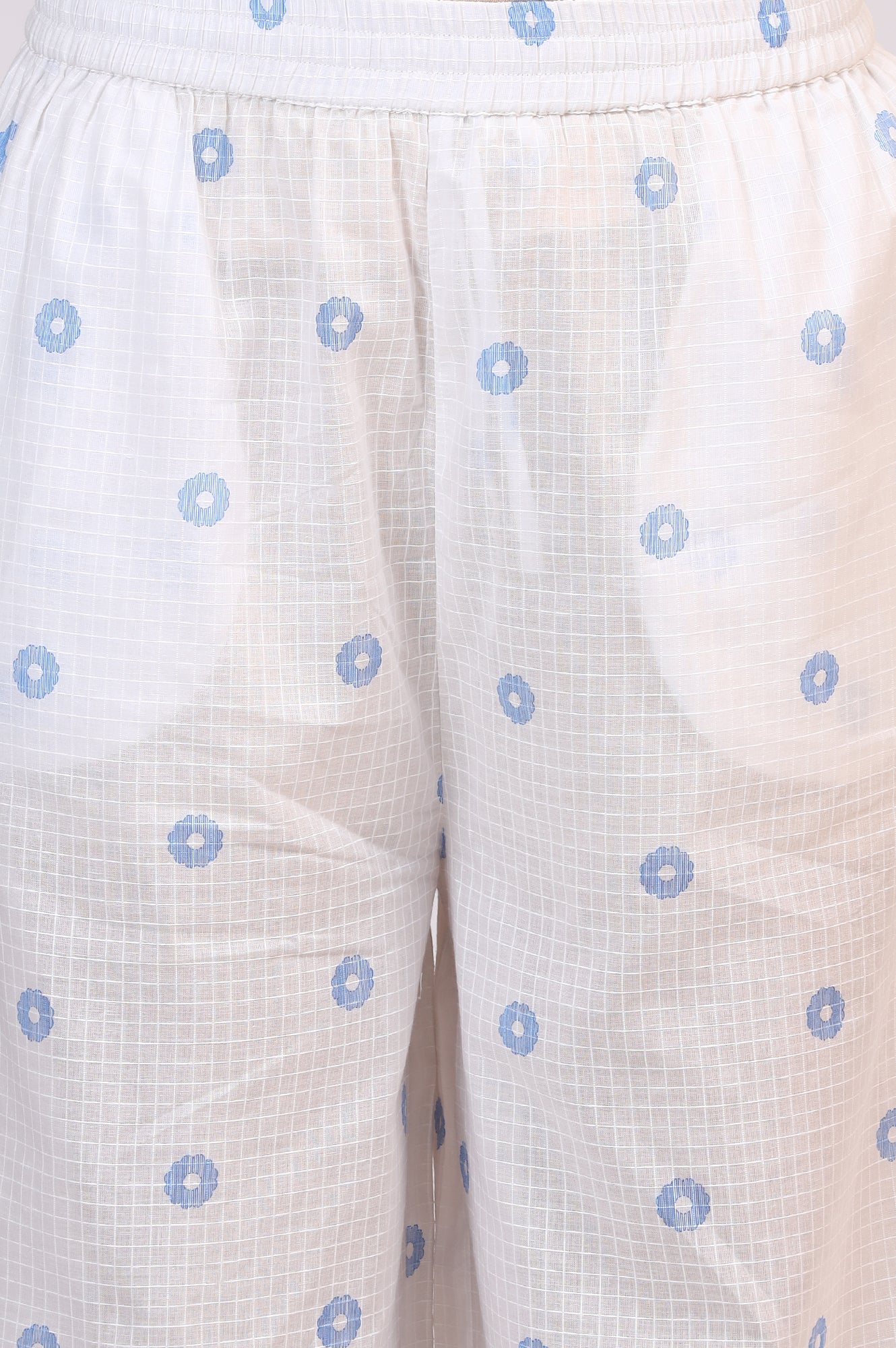 White Checker Embroidered Straight Kurta and Flared Pants Co-ord Set - Image 8