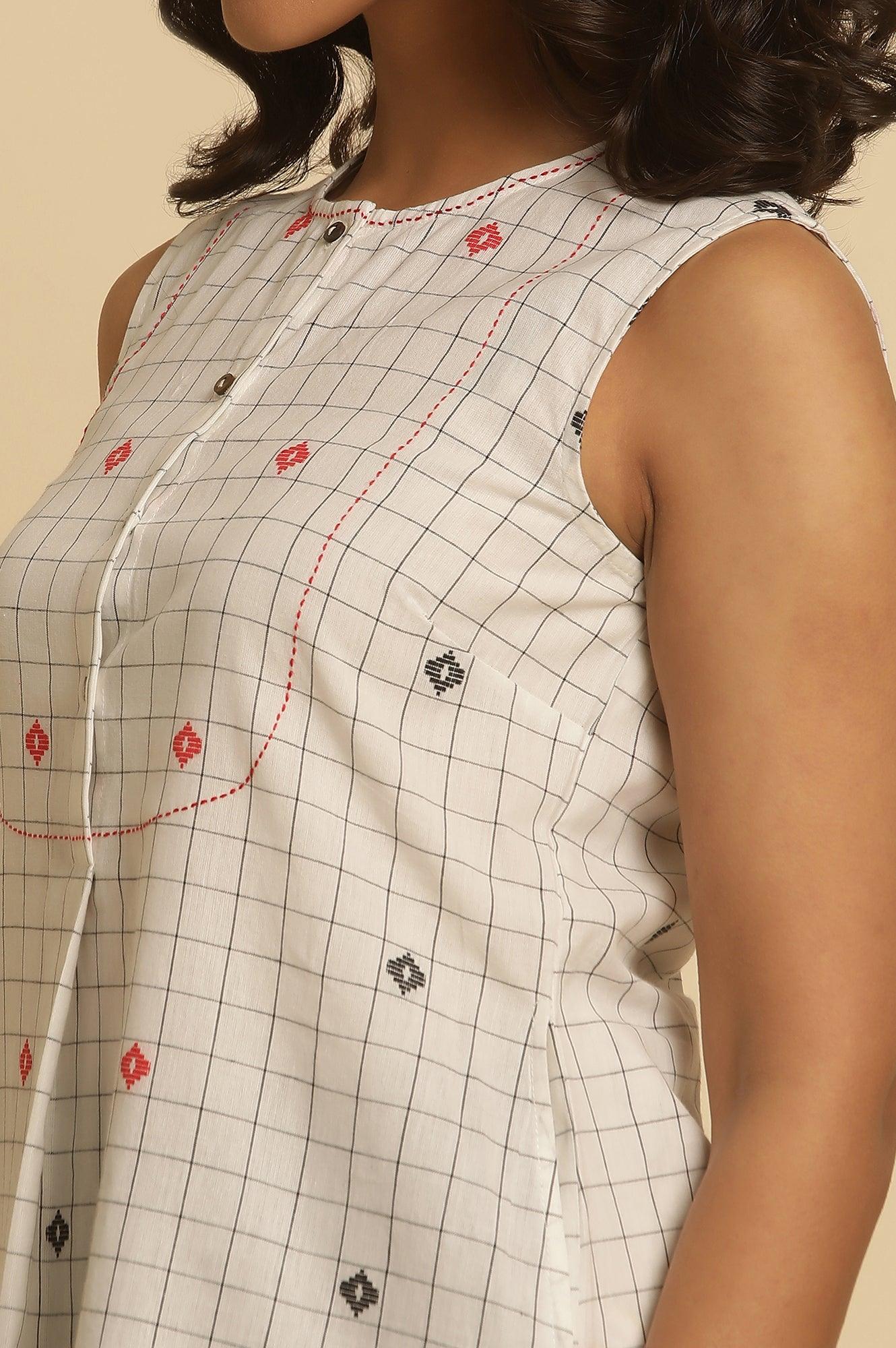 White Checker Tunic With Curved Hemline - Image 7