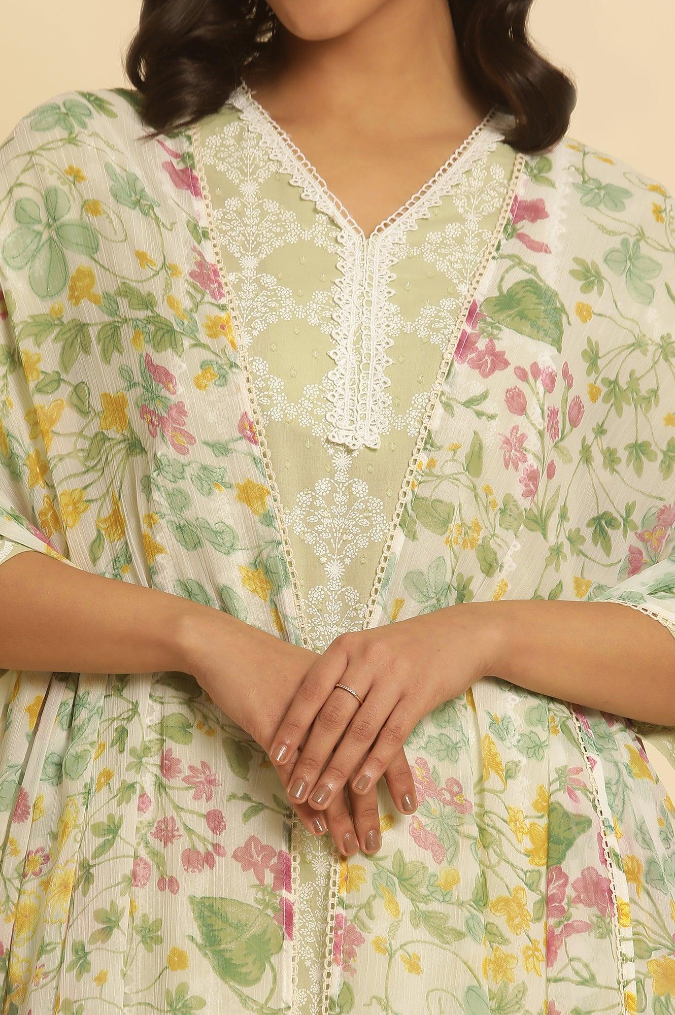 White Chiffon Kurta With Floral Print - Image 4