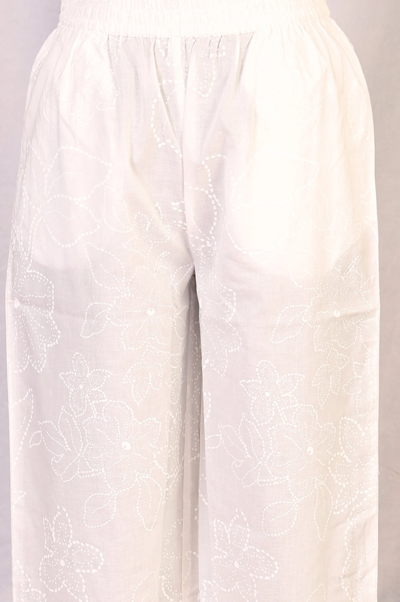 White Chikankari Pure Cotton Flared Kurta with Parallel Pants Set - Image 6