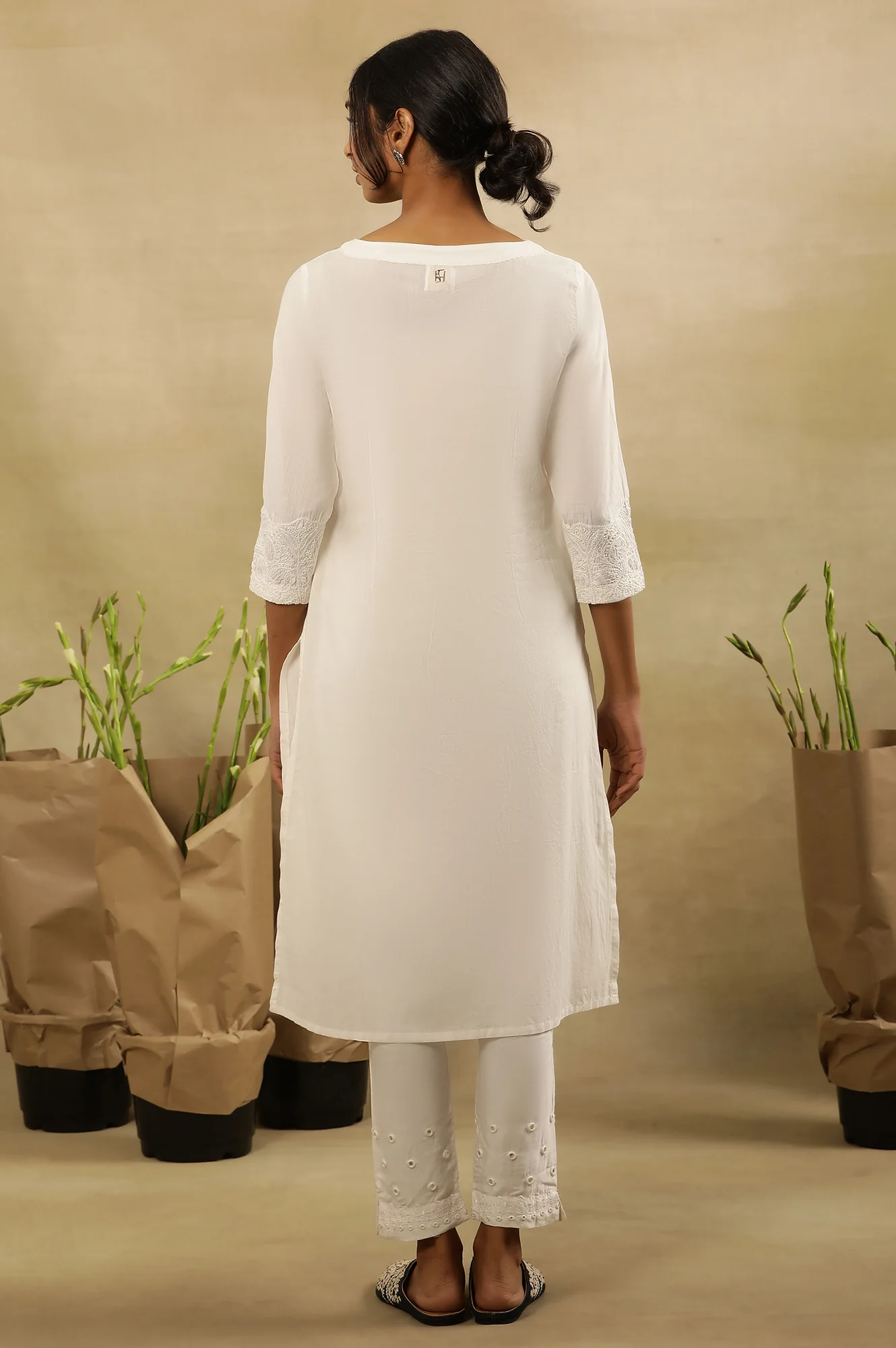 White Chikankari Shirt Kurta In Cotton Voile - Image 6