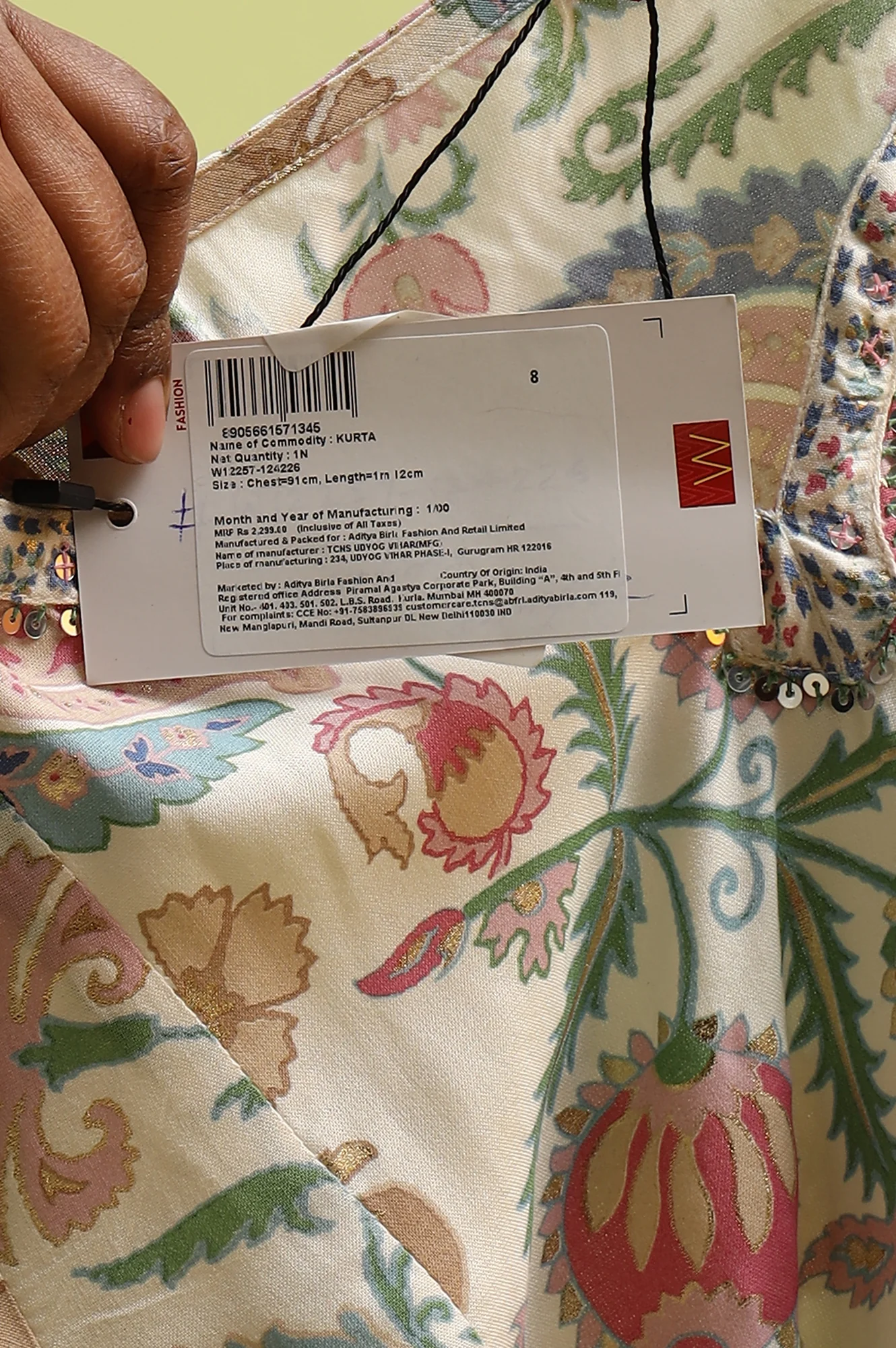 White Chintz Floral Printed Rayon Straight Kurta with Sequins - Image 9