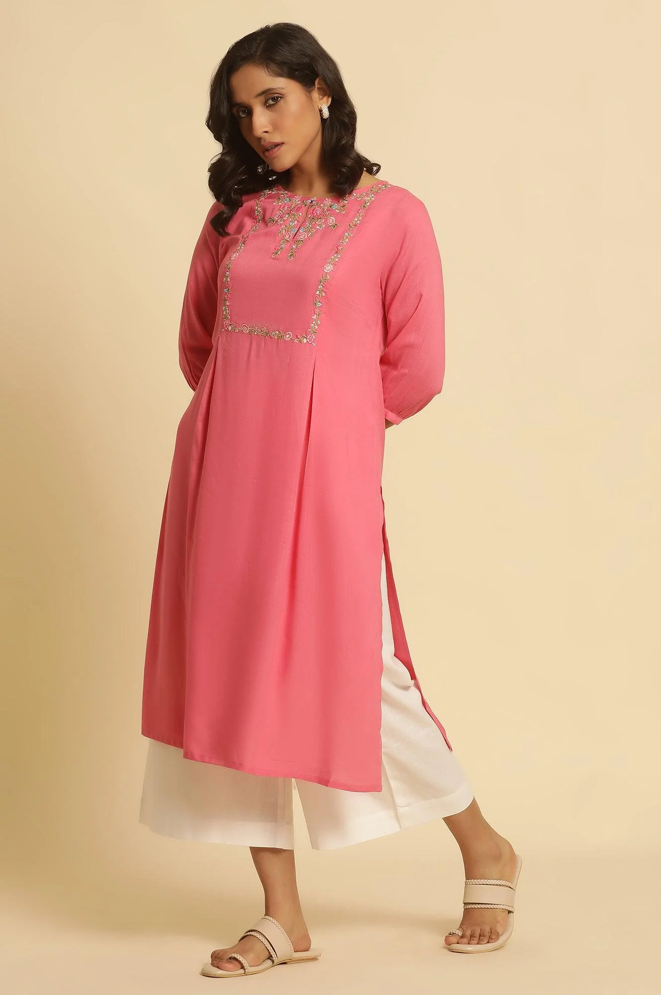 White Cotton Flax Flared Pants - Image 5