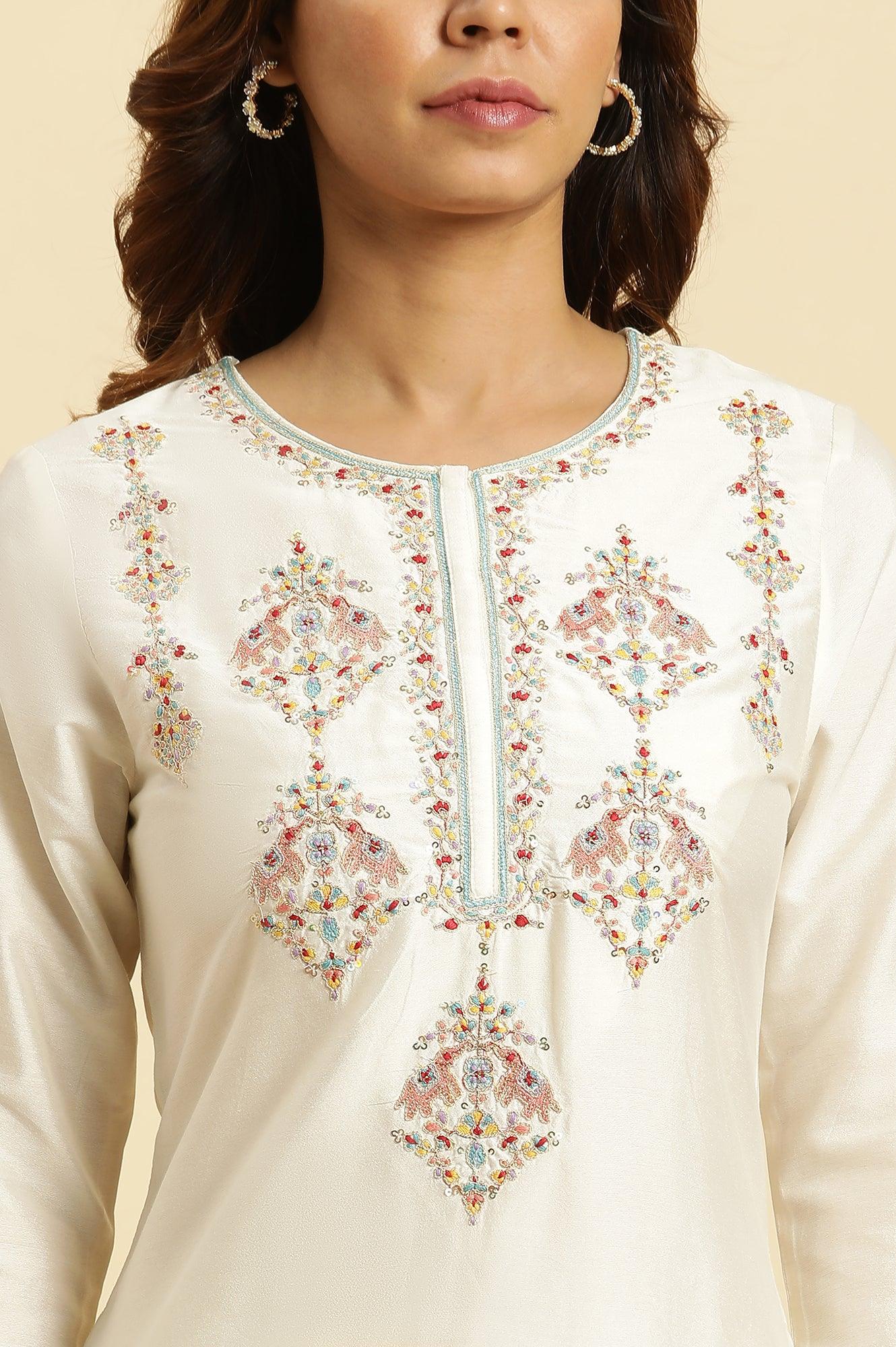 White Dori Embroidered Festive Kurta - Image 6