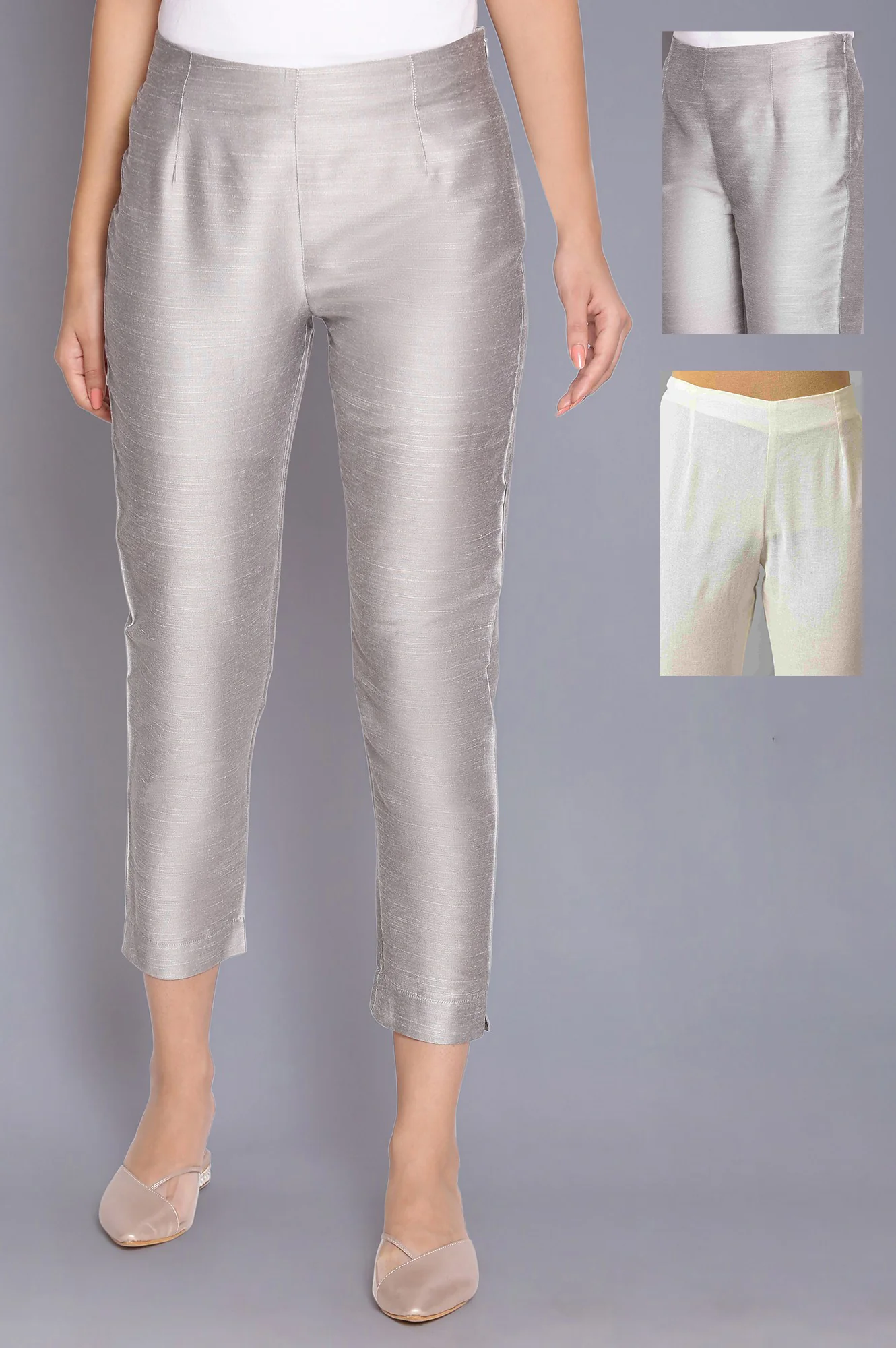 White Embroidered And Silver Fitted Pants Combo