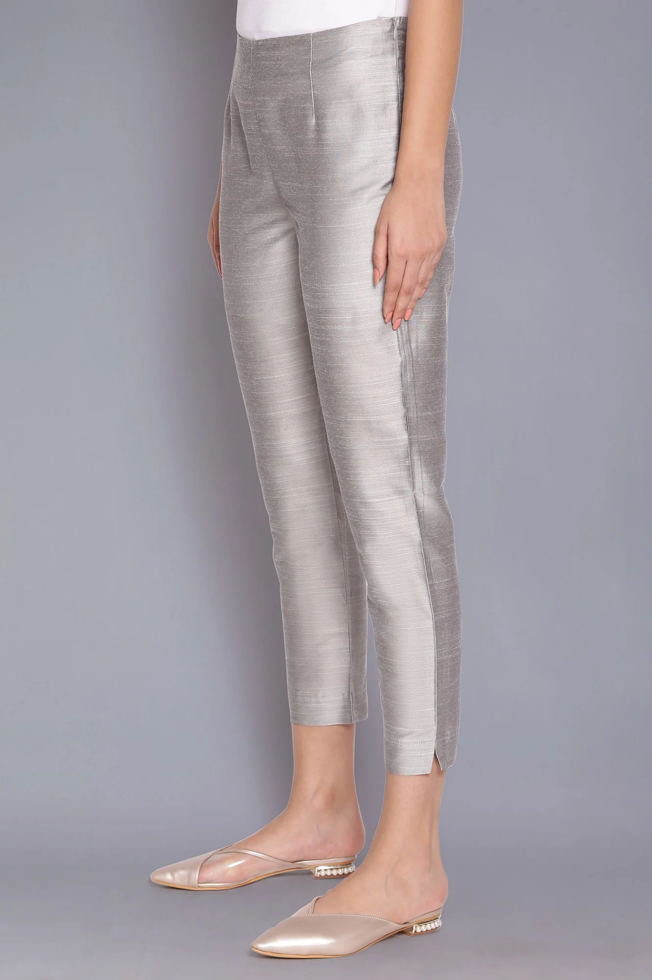 White Embroidered And Silver Fitted Pants Combo - Image 5