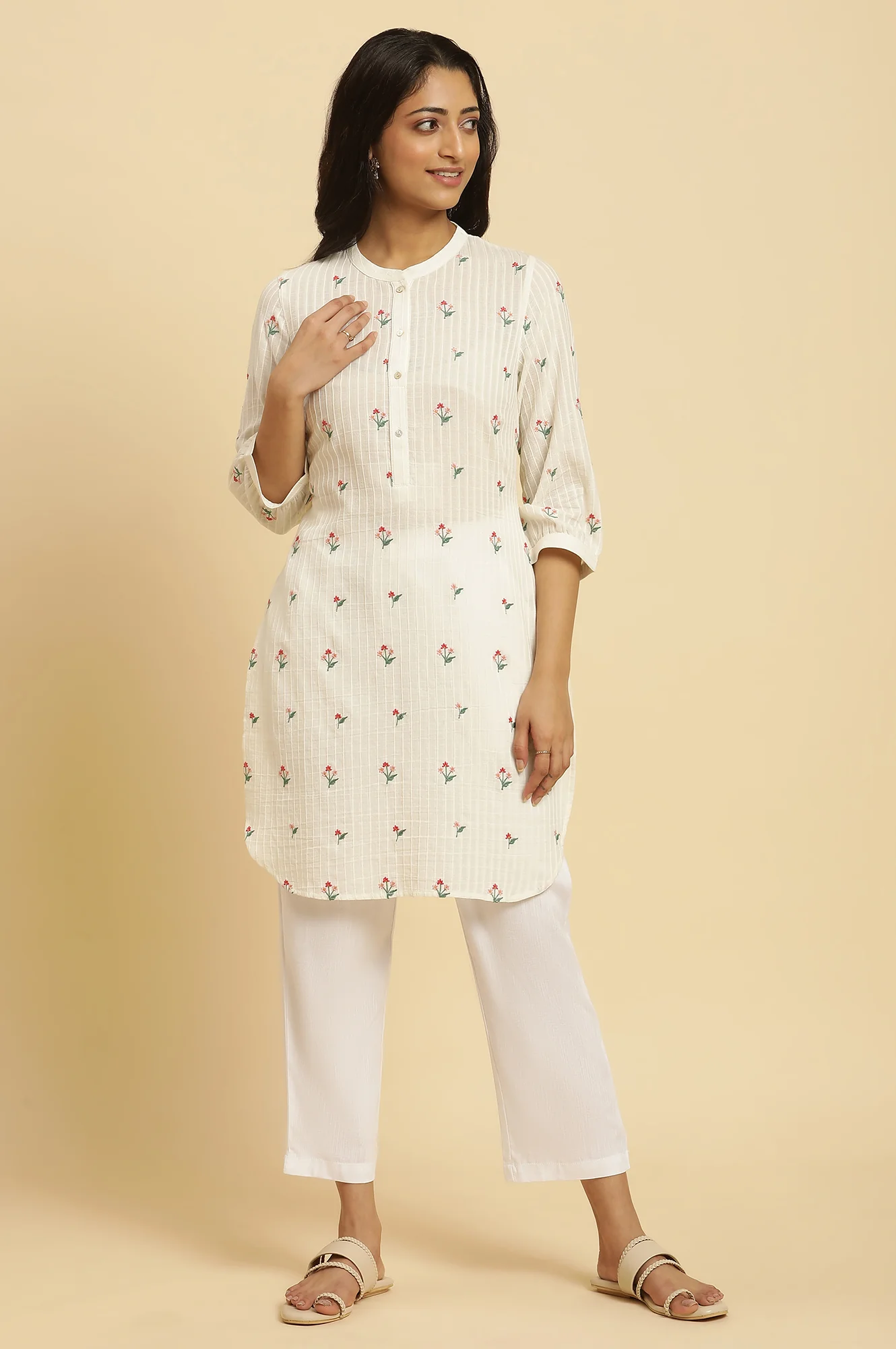 White Embroidered Contemporary Tunic - Image 2
