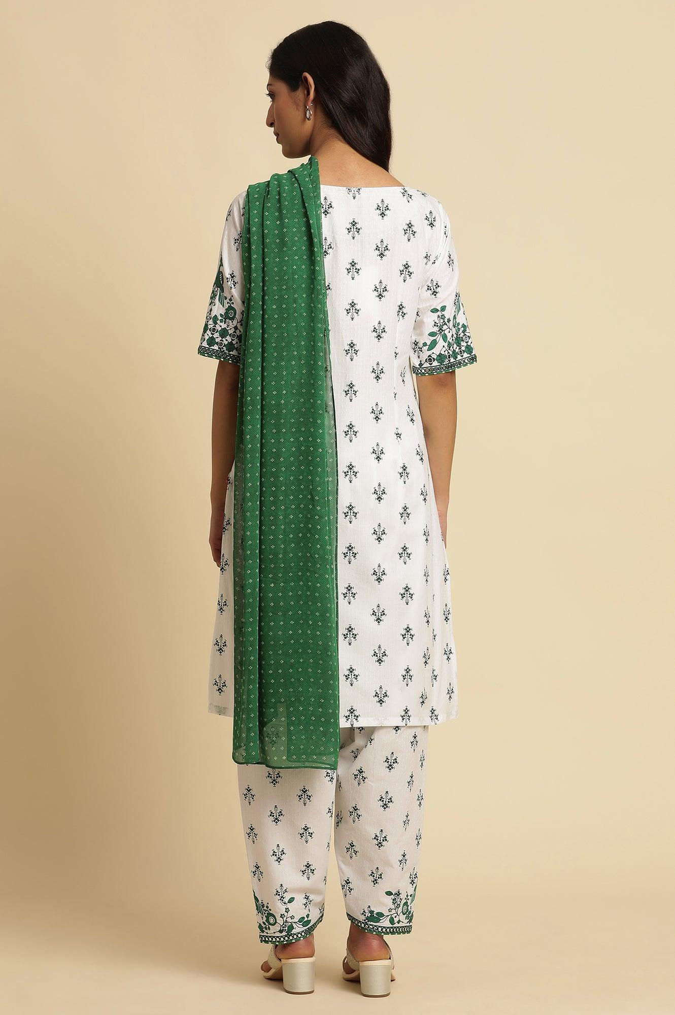 White Embroidered Kurta, Salwar and Dupatta Set - Image 4