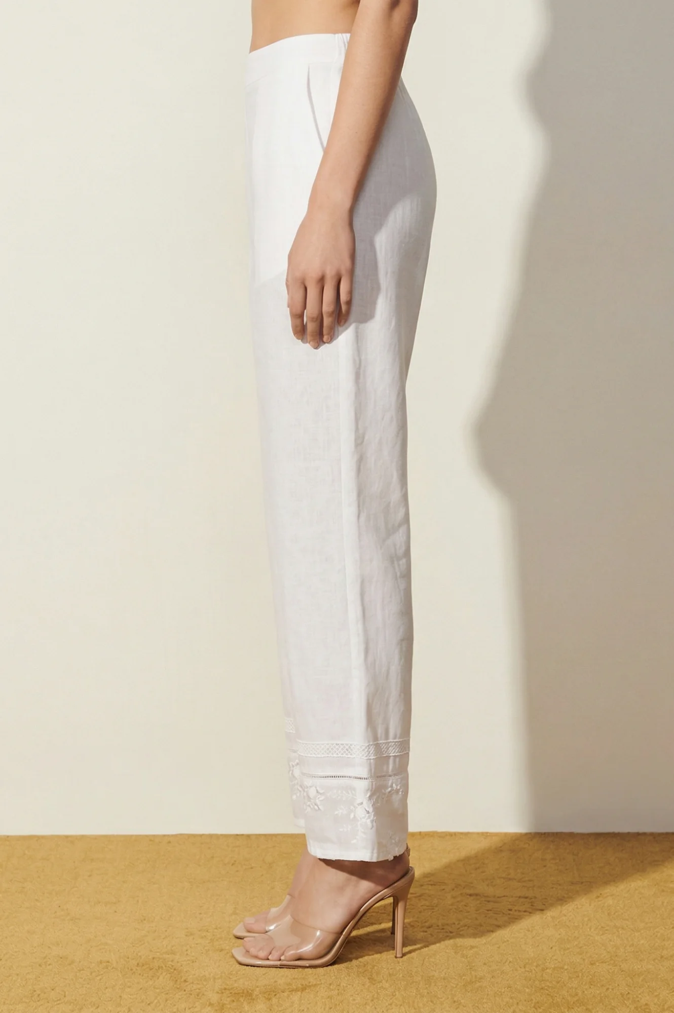 Elleven Women's White Embroidered Pure Cotton Straight Fit Ankle Length Palazzo - Image 2