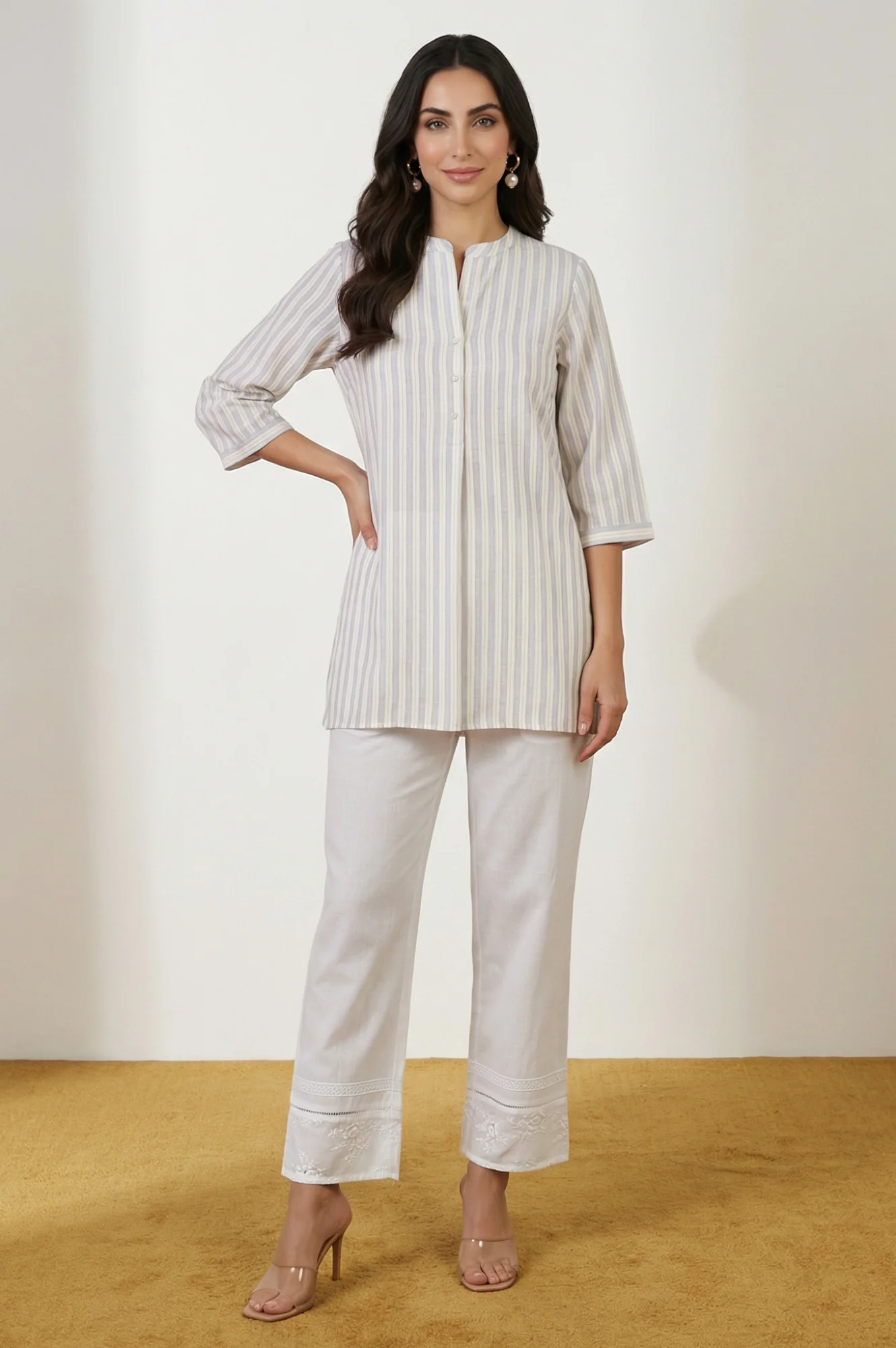 Elleven Women's White Embroidered Pure Cotton Straight Fit Ankle Length Palazzo - Image 4