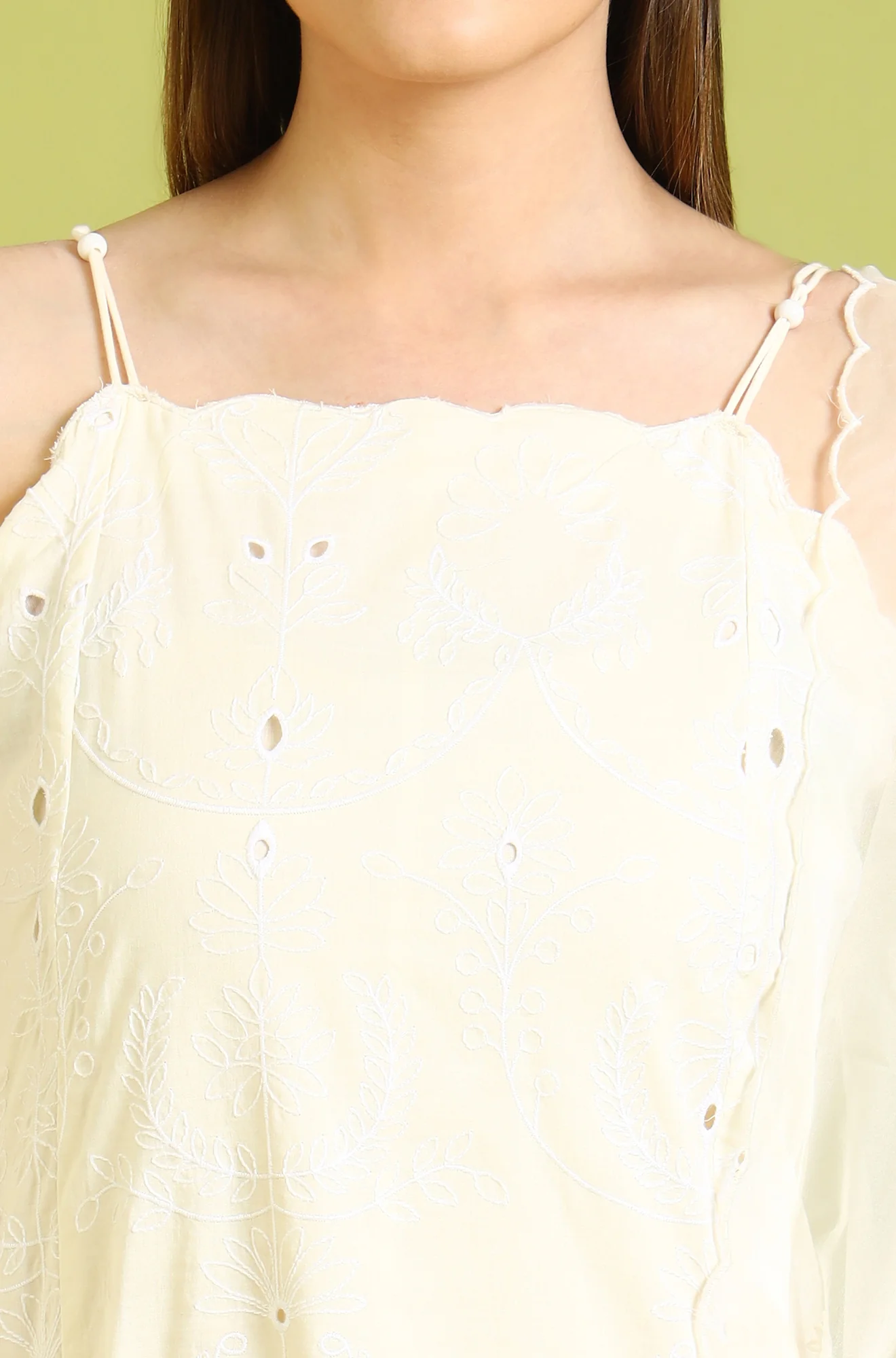 White Embroidered Pure Cotton Straight Spaghetti Kurta and Sharara Set with Dupatta - Image 4