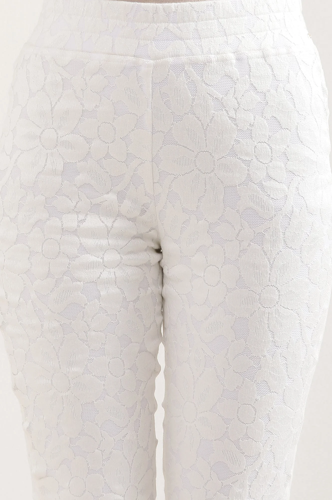 Elleven Women's White Floral Flared Cotton Pants With Elasticated Waist - Image 6