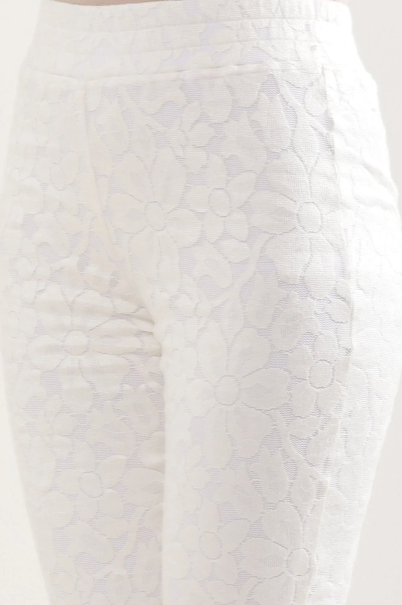 Elleven Women's White Floral Flared Cotton Pants With Elasticated Waist - Image 7