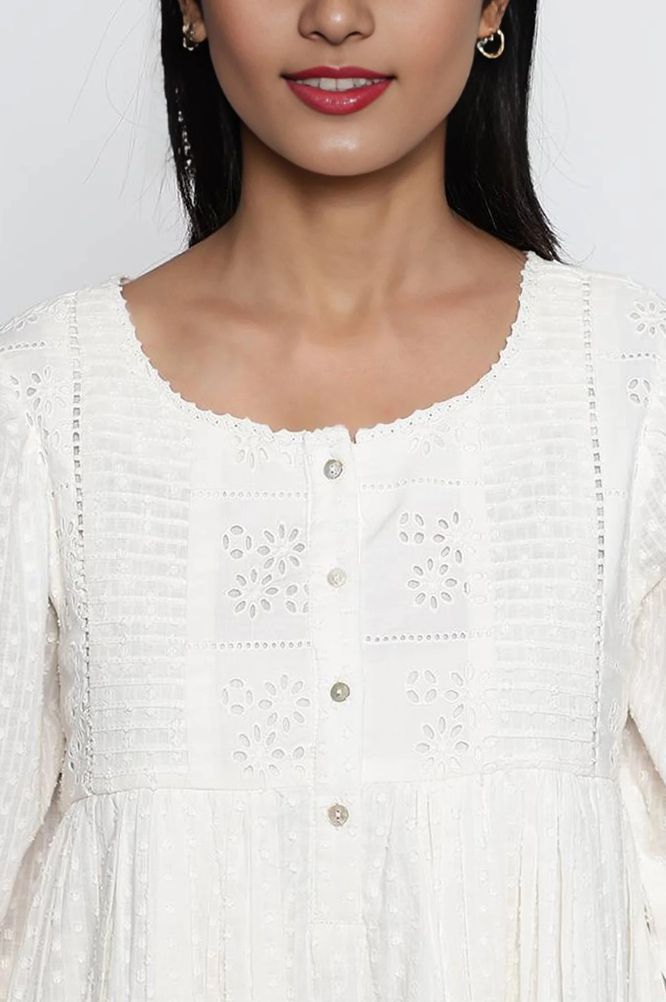 White Schiffli Embroidered Flared Cotton Dress - Image 3