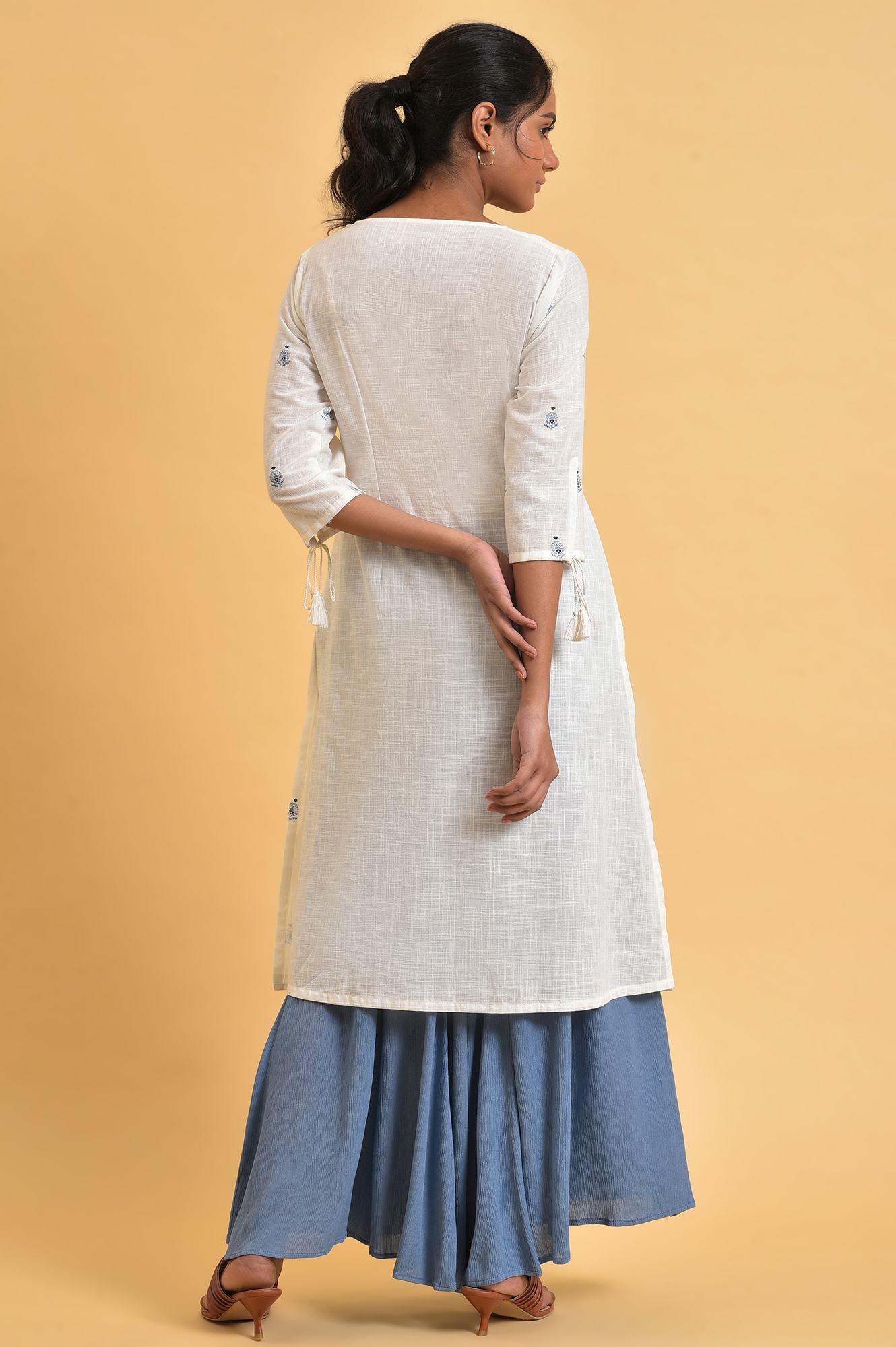 White Floral Print Summer kurta - Image 2