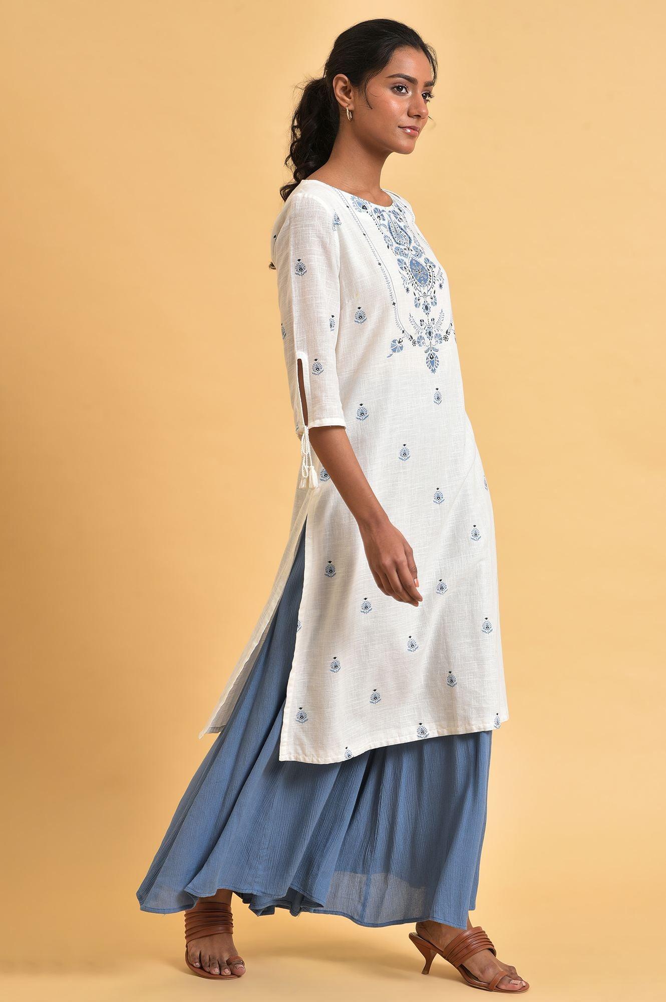 White Floral Print Summer kurta - Image 4