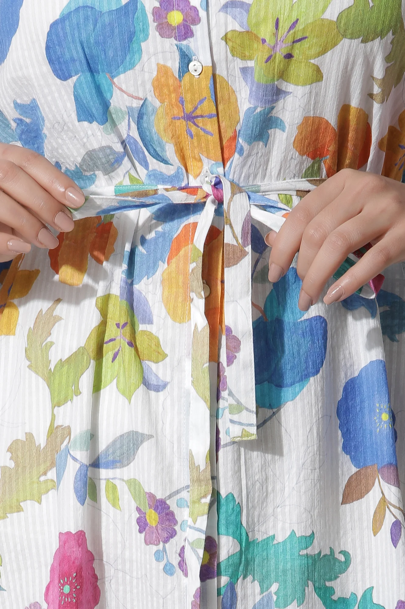 White Floral Printed Cotton Shirt Dress - Image 6