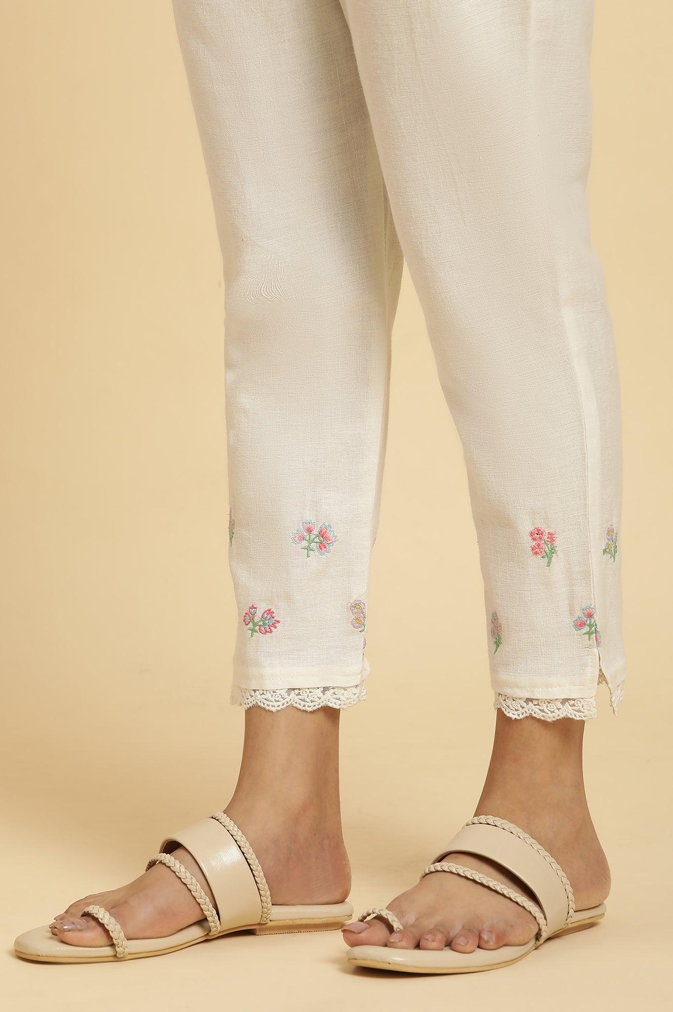 White Floral Printed Kurta and Pants Set - Image 11