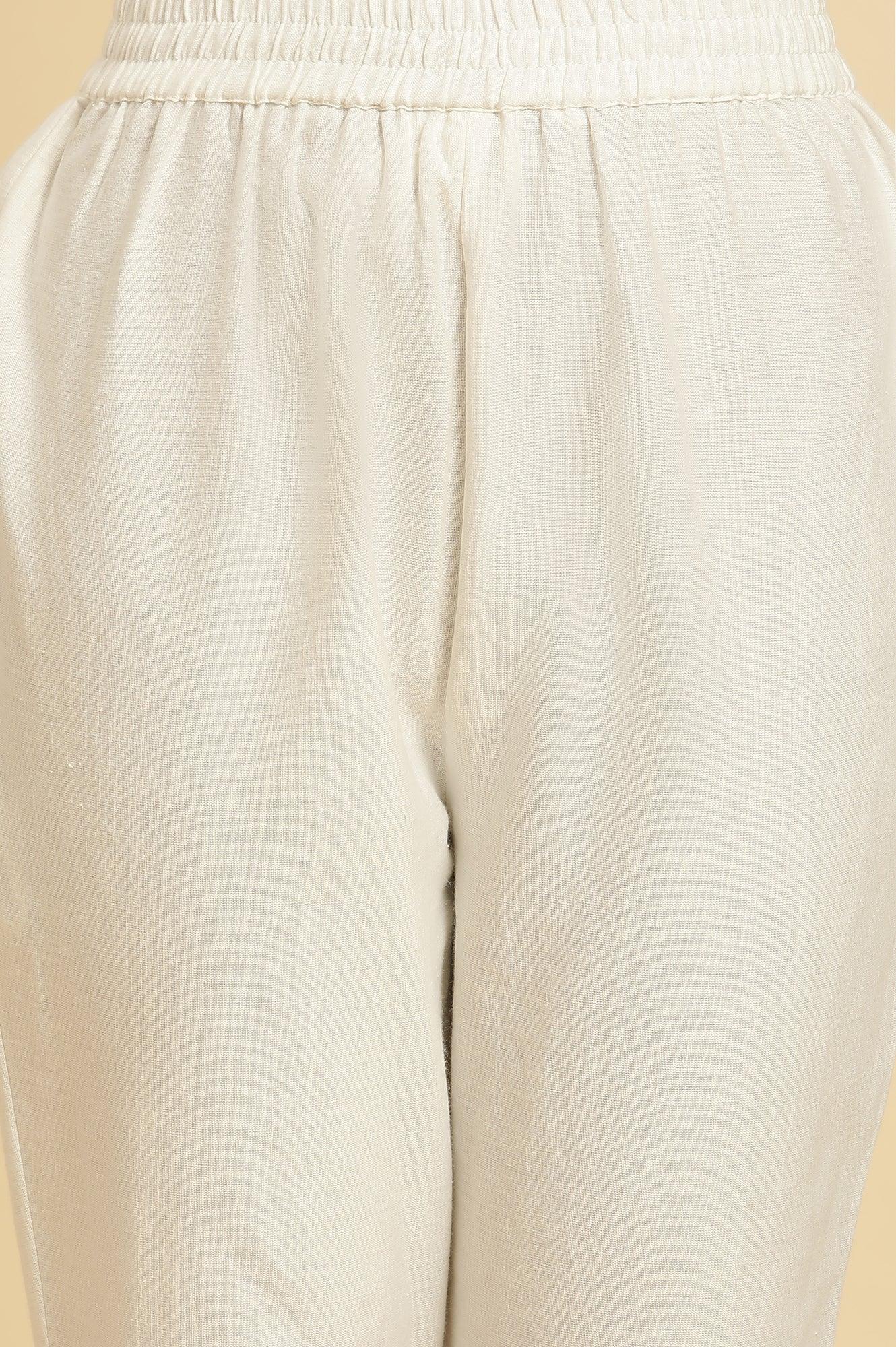 White Floral Printed Kurta and Pants Set - Image 9