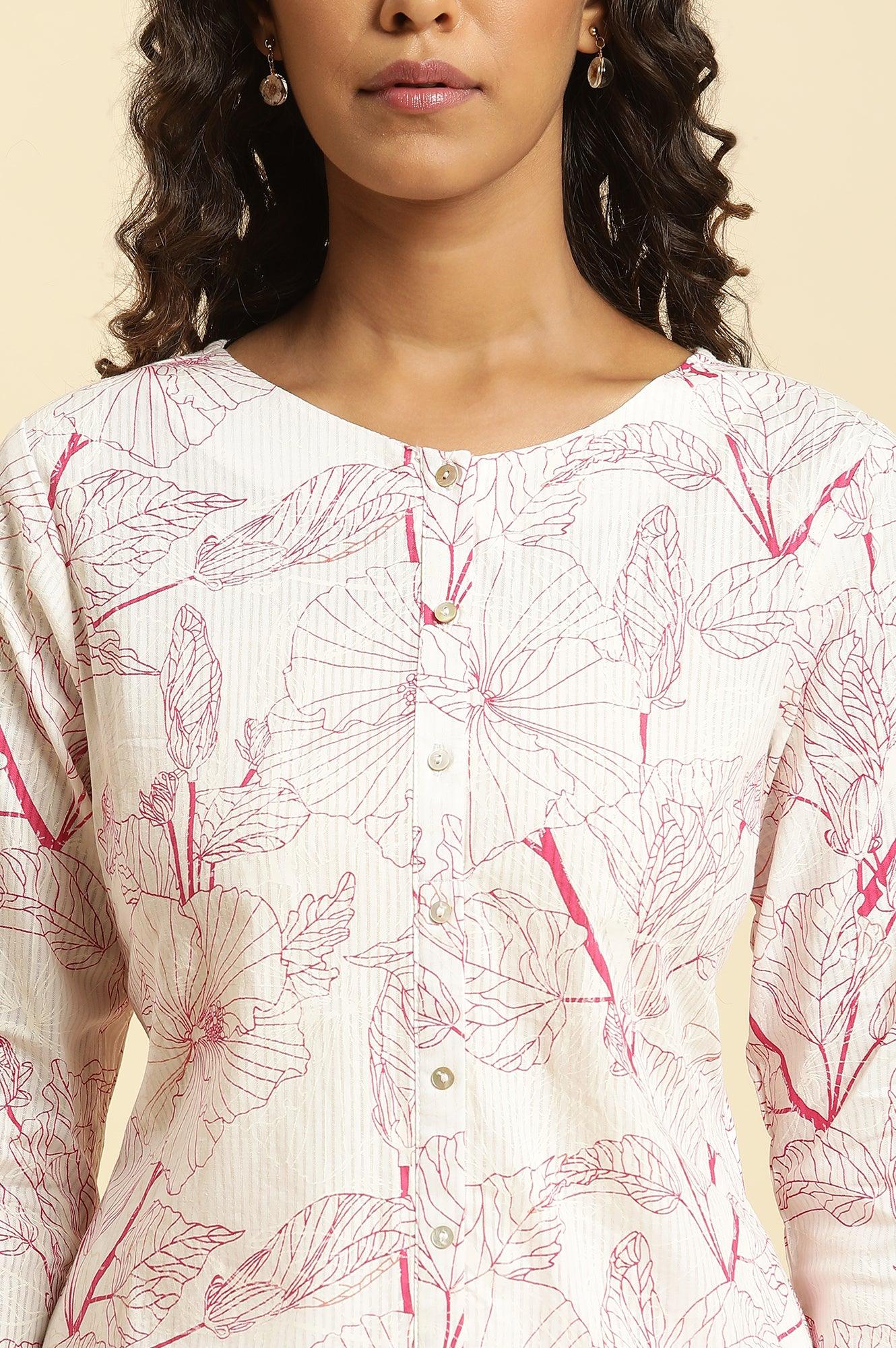 White Floral Printed Kurta And Pants Co-Ord Set - Image 6