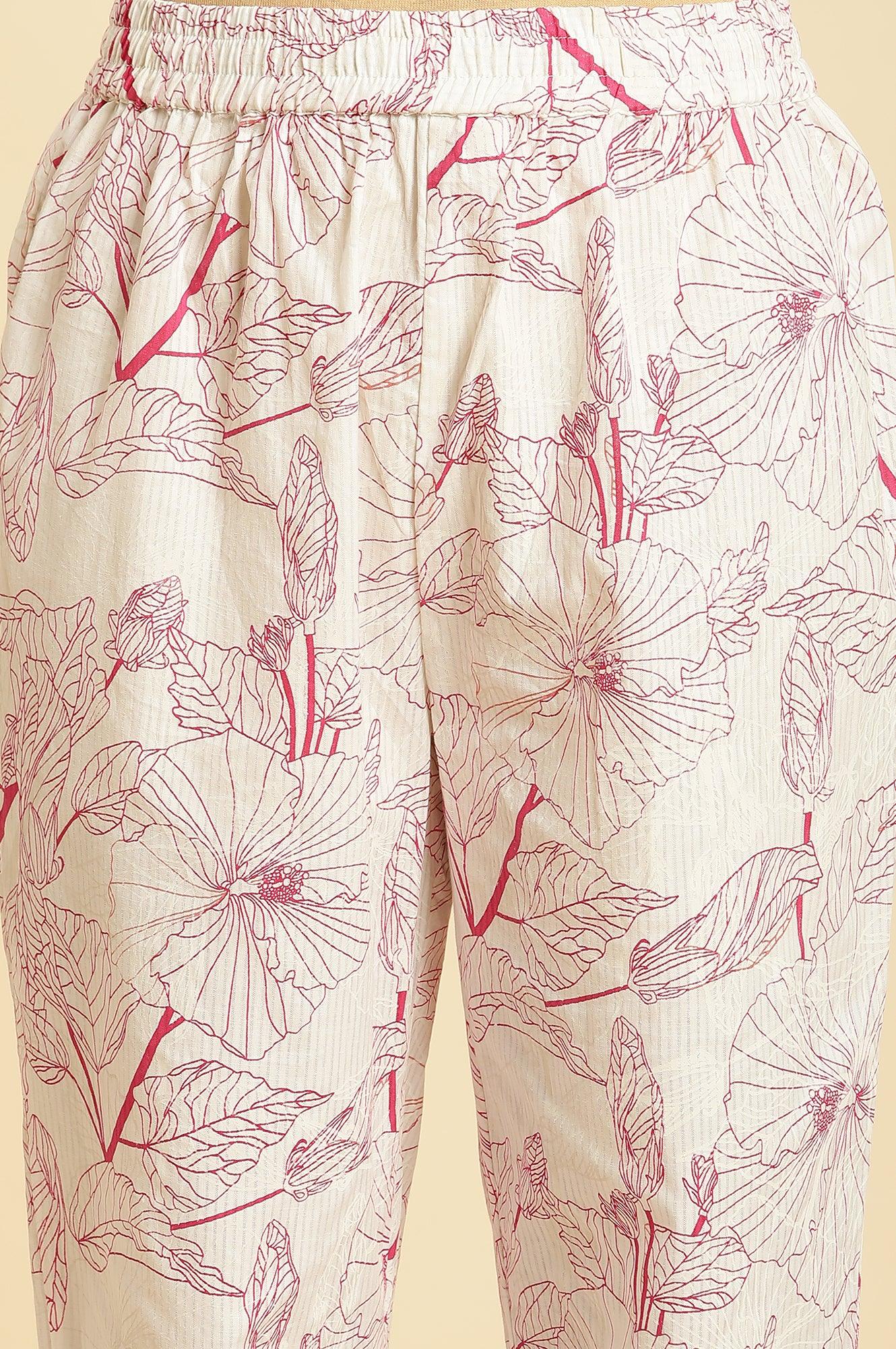 White Floral Printed Kurta And Pants Co-Ord Set - Image 8