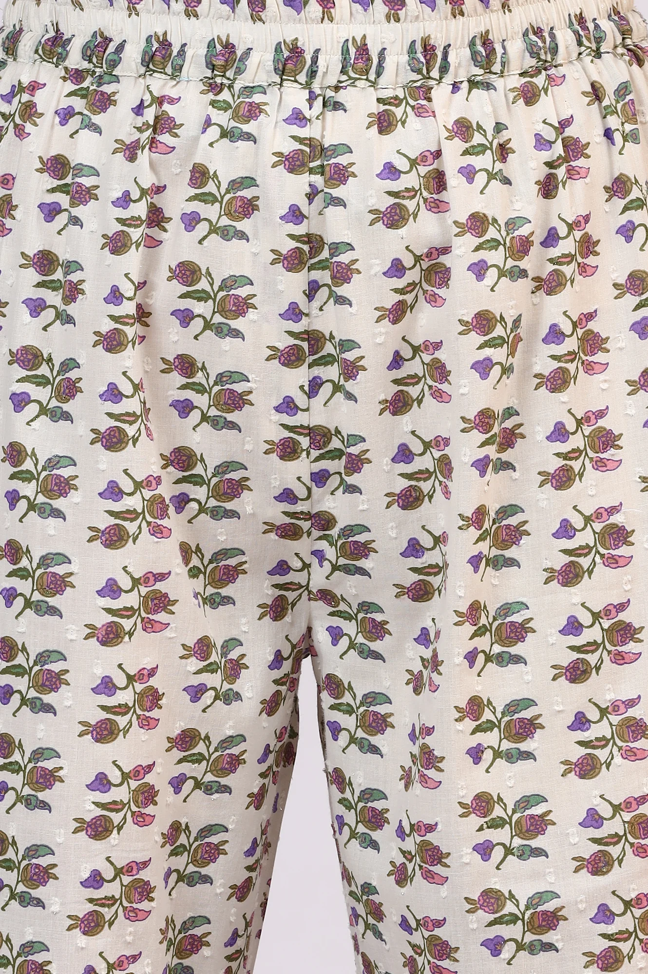 White Floral Printed Pure Cotton Straight Kurta and Pants Co-ord Set with Dupatta - Image 8