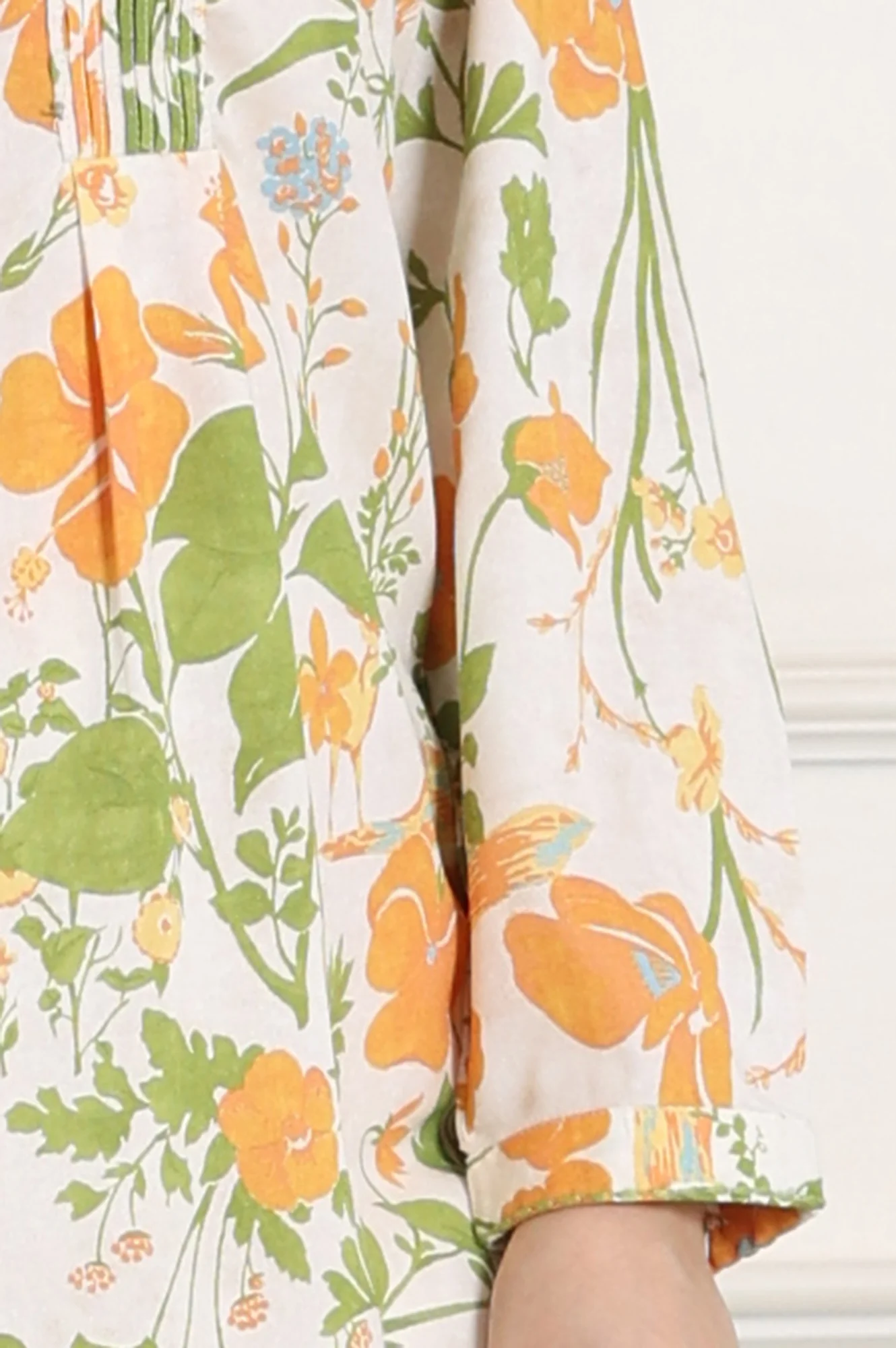 White Floral Printed Rayon Tunic With Pintuck Placket - Image 7