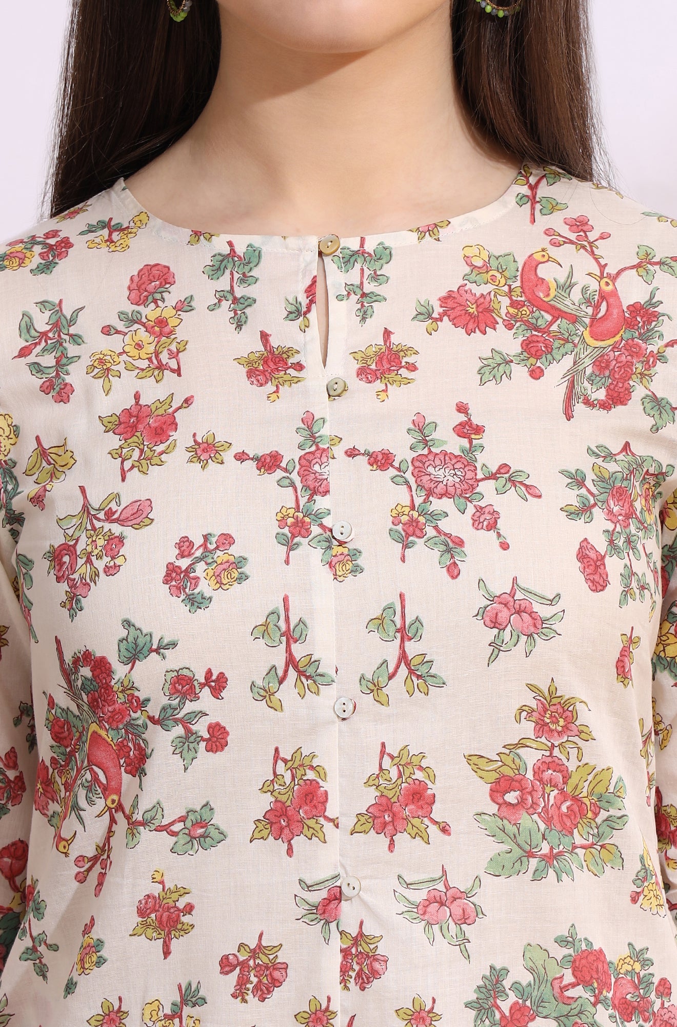 White Floral Printed Summer Straight Tunic - Image 4