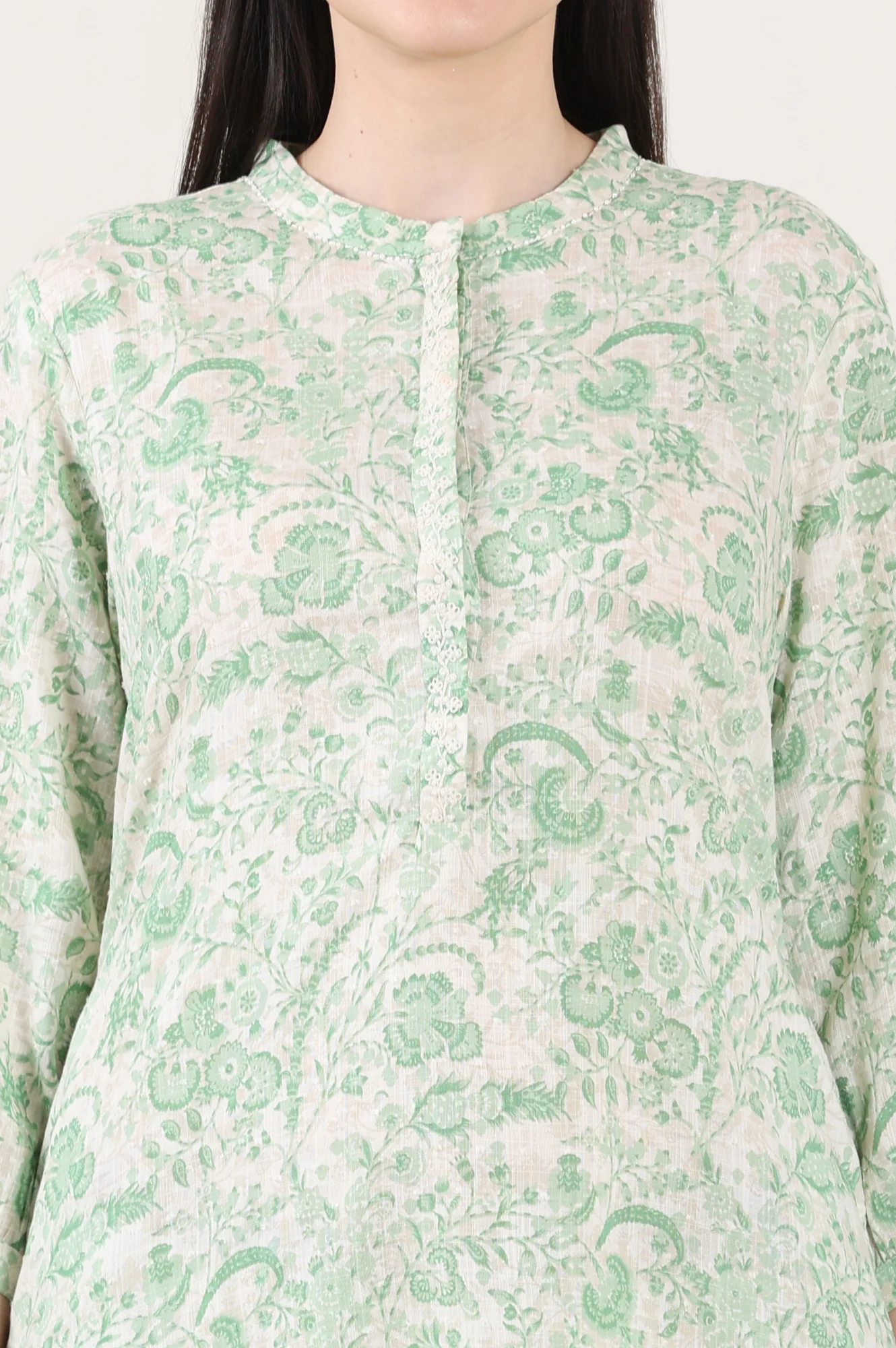 White Floral Printed Swiss Dot Straight Tunic - Image 3