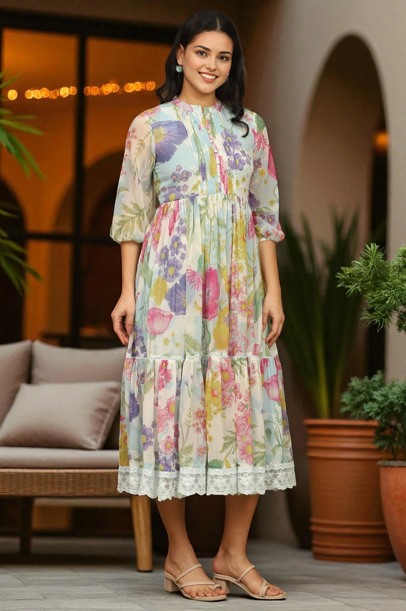 Floral Printed Flared Dress - Image 2